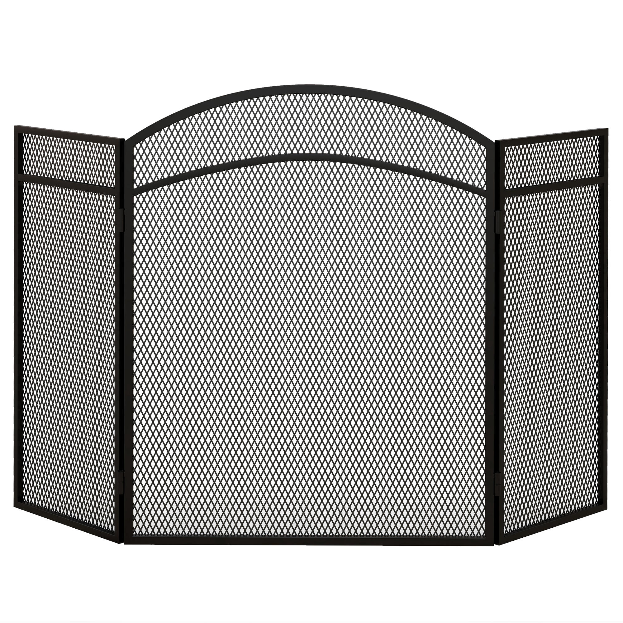 HOMCOM Paravan Anti-Scântei Pliabil cu 3 Panouri pentru Șemineu, Grilaj Metalic, 96x60 cm, Negru | Aosom Romania