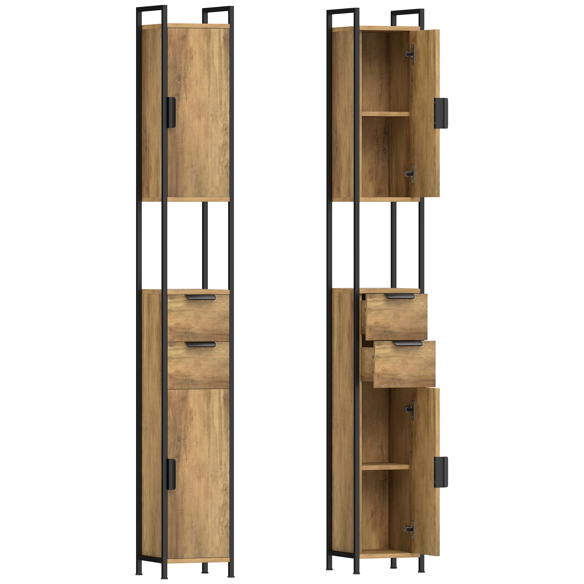 Homcom Brown Freestanding Bathroom Cabinet, Tall Bathroom Storage Cabinet With Drawers And Shelves, Linen Storage,