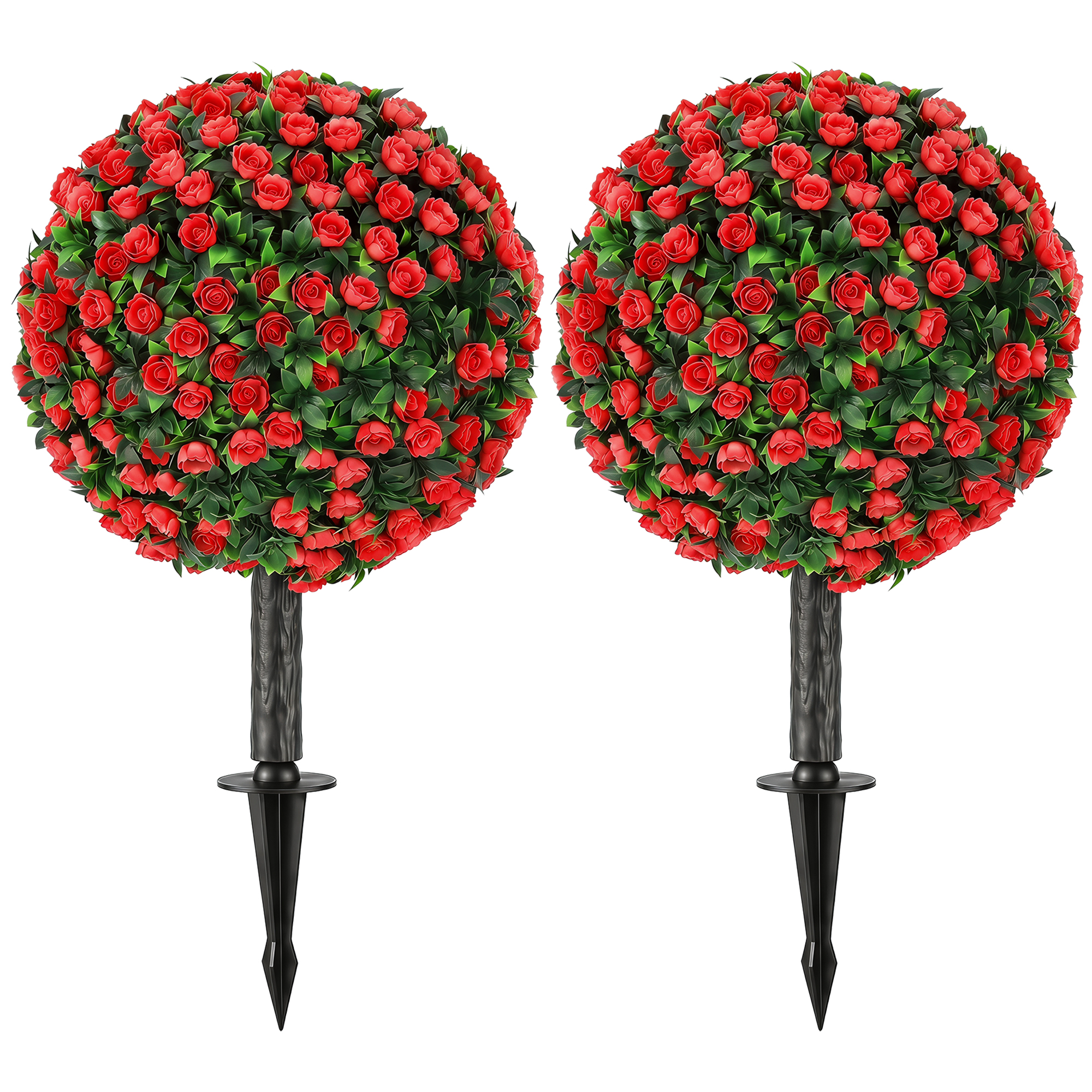 HOMCOM Artificial Rose Topiary UV Resistant, 2-Pack Fake Plants, 55 cm, Red