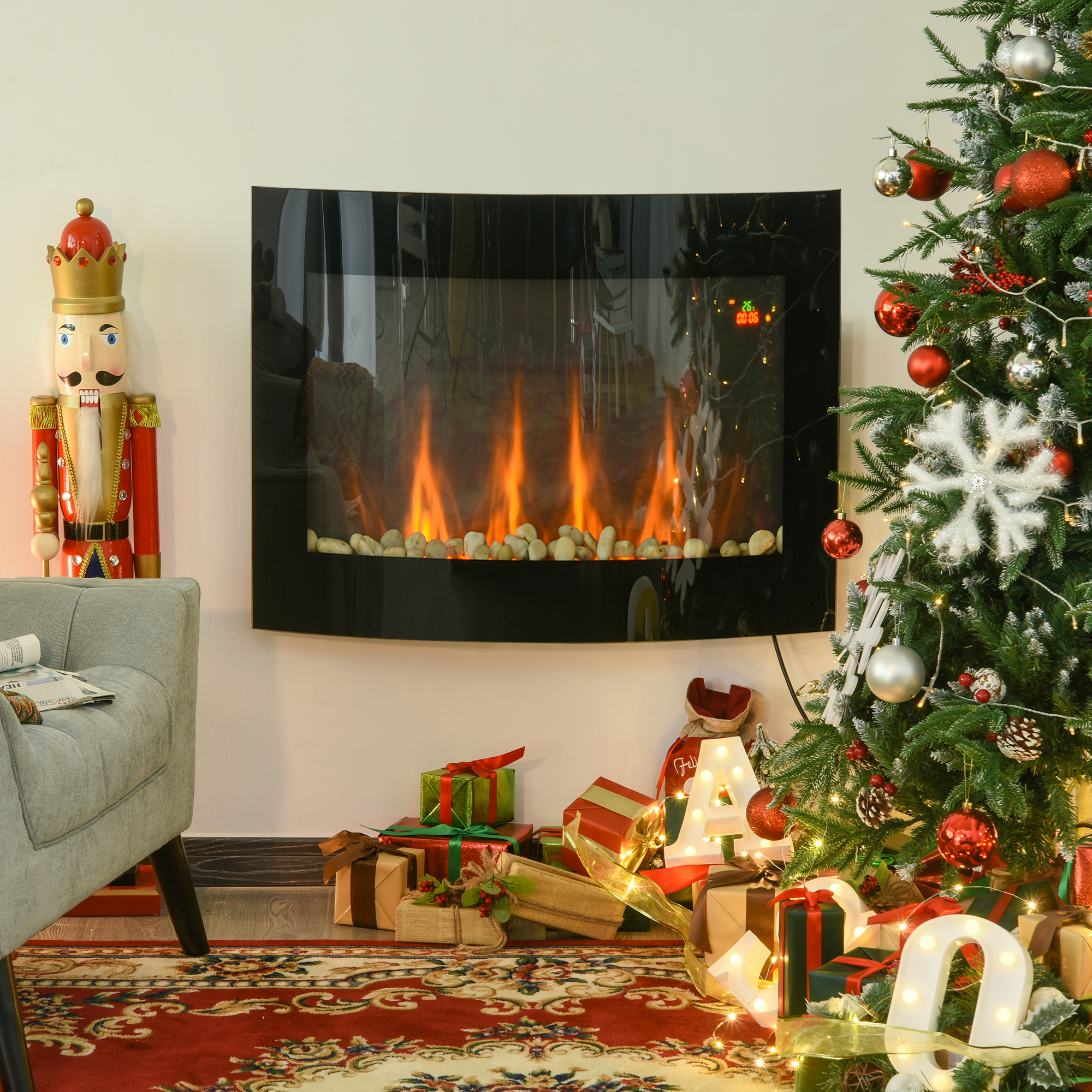 HOMCOM Elektrokamin Kaminofen elektrisch mit 2 Leistungsstufen 900/1800 W LED 65 x 11,4 x 52 cm Edelstahl Schwarz für gemütliche Wärme   Aosom.de