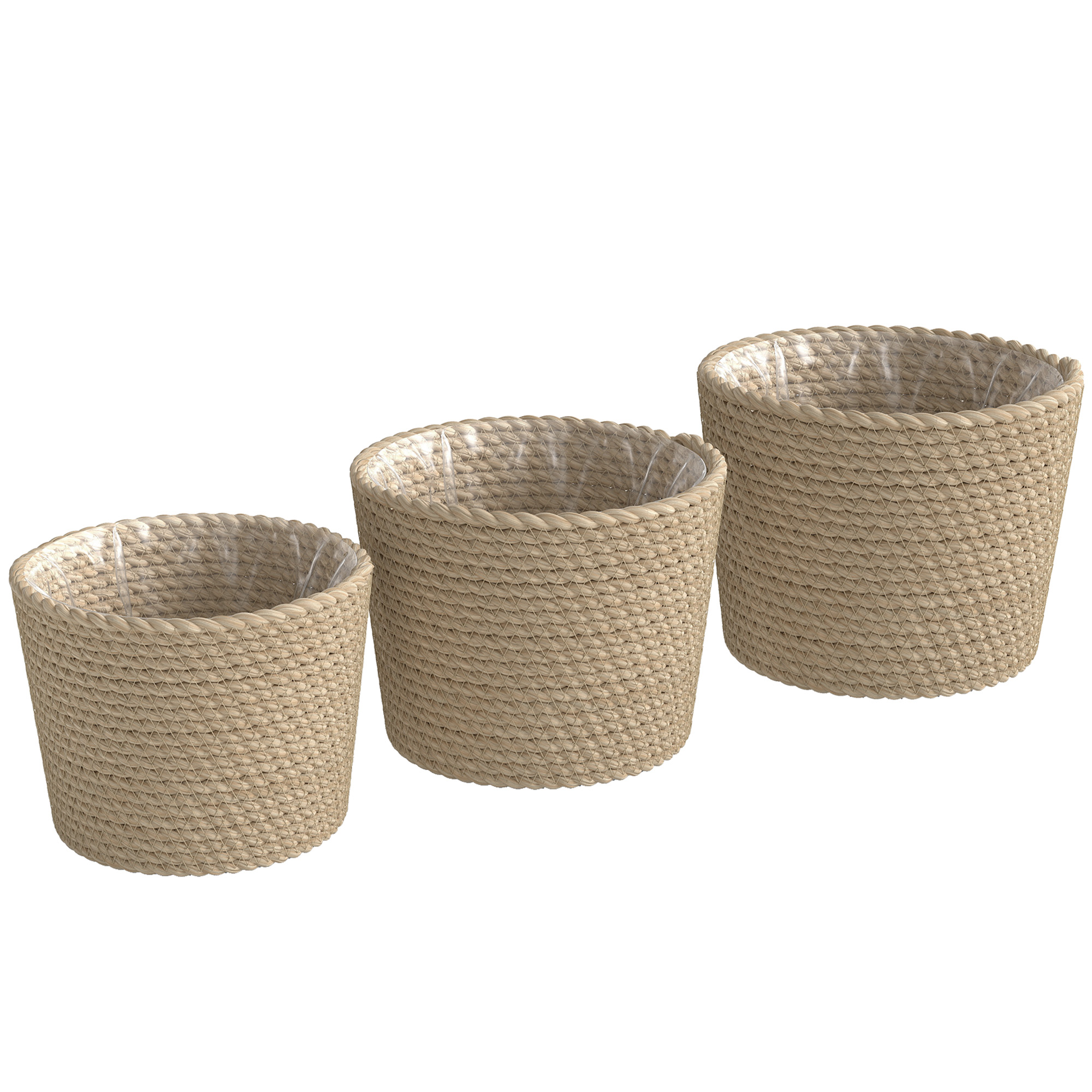 Outsunny Natural Wood Finish Seagrass Planters Set Of 3 Plant Pots For Indoor Outdoor Patio Balcony Natural