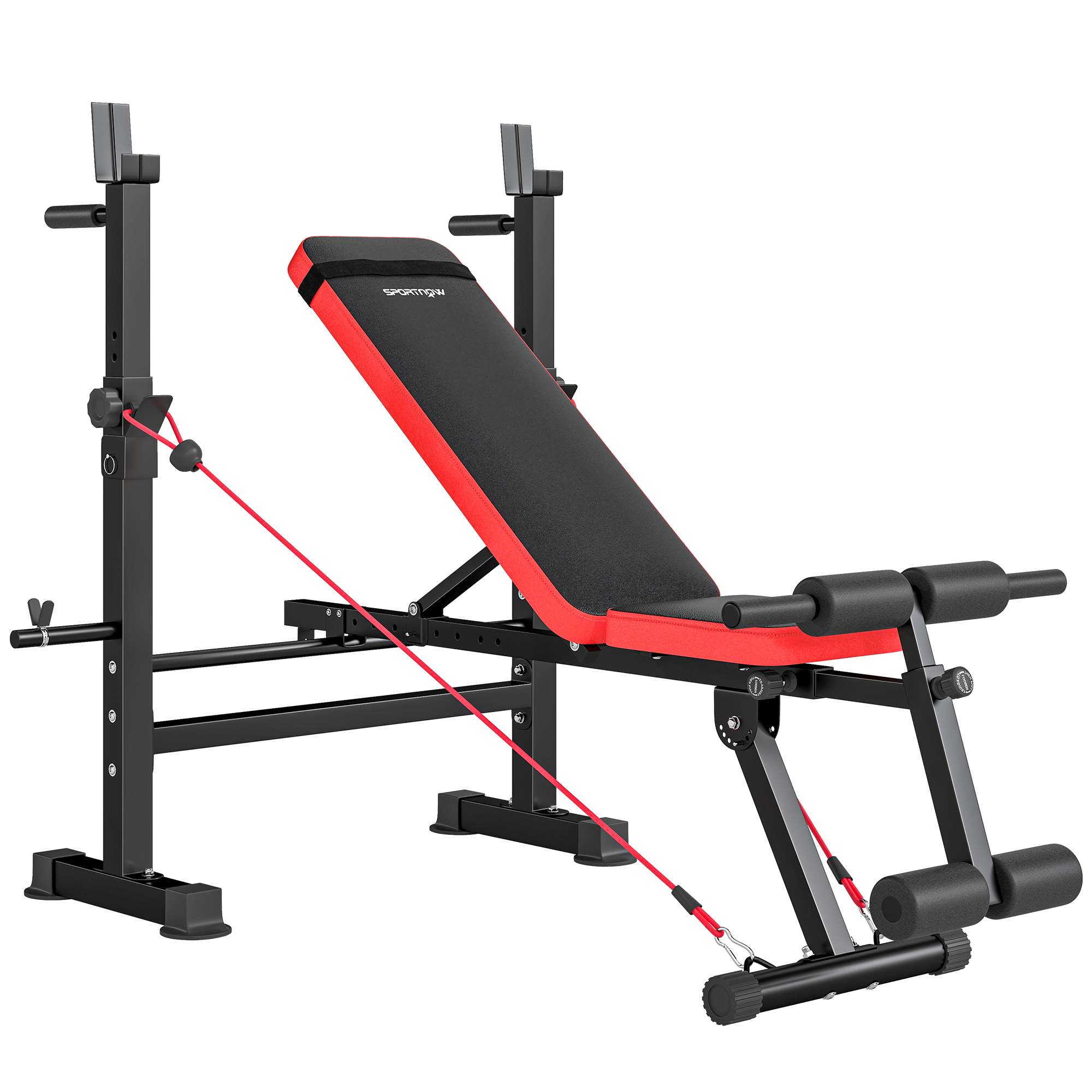 SPORTNOW Banc de musculation complet multifonction avec dossier réglable, repose-jambes et support de poids 147x109x122cm noir SPORTNOW Banc de musculation complet multifonction avec dossier réglable, repose-jambes et support de poids 147x109x122cm noir