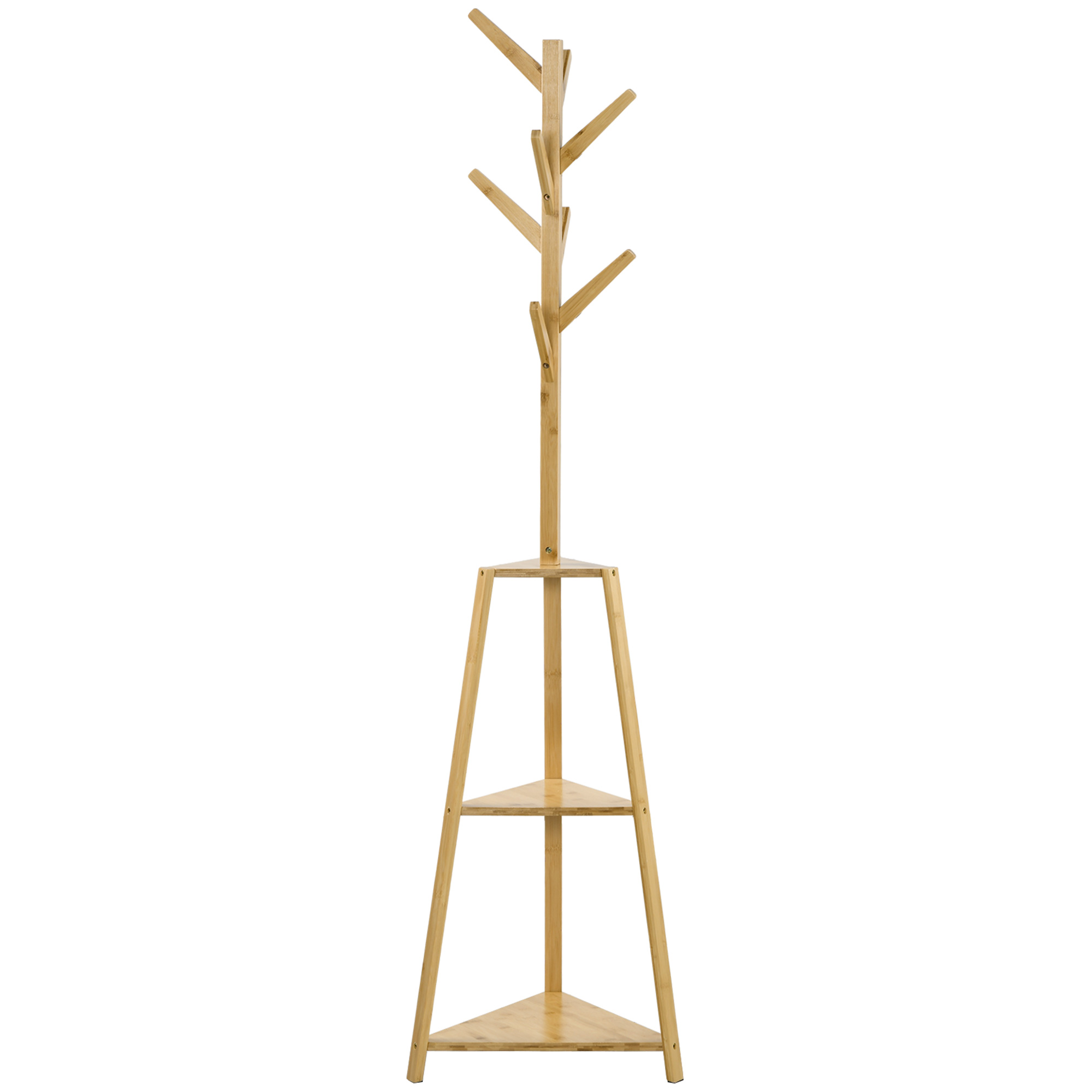 HOMCOM Portemanteau sur pied en bois bambou portant à vêtements 8 patères 3 étagères 46 x 46 x 175 cm naturel HOMCOM Portemanteau sur pied en bois bambou portant à vêtements 8 patères 3 étagères 46 x 46 x 175 cm naturel