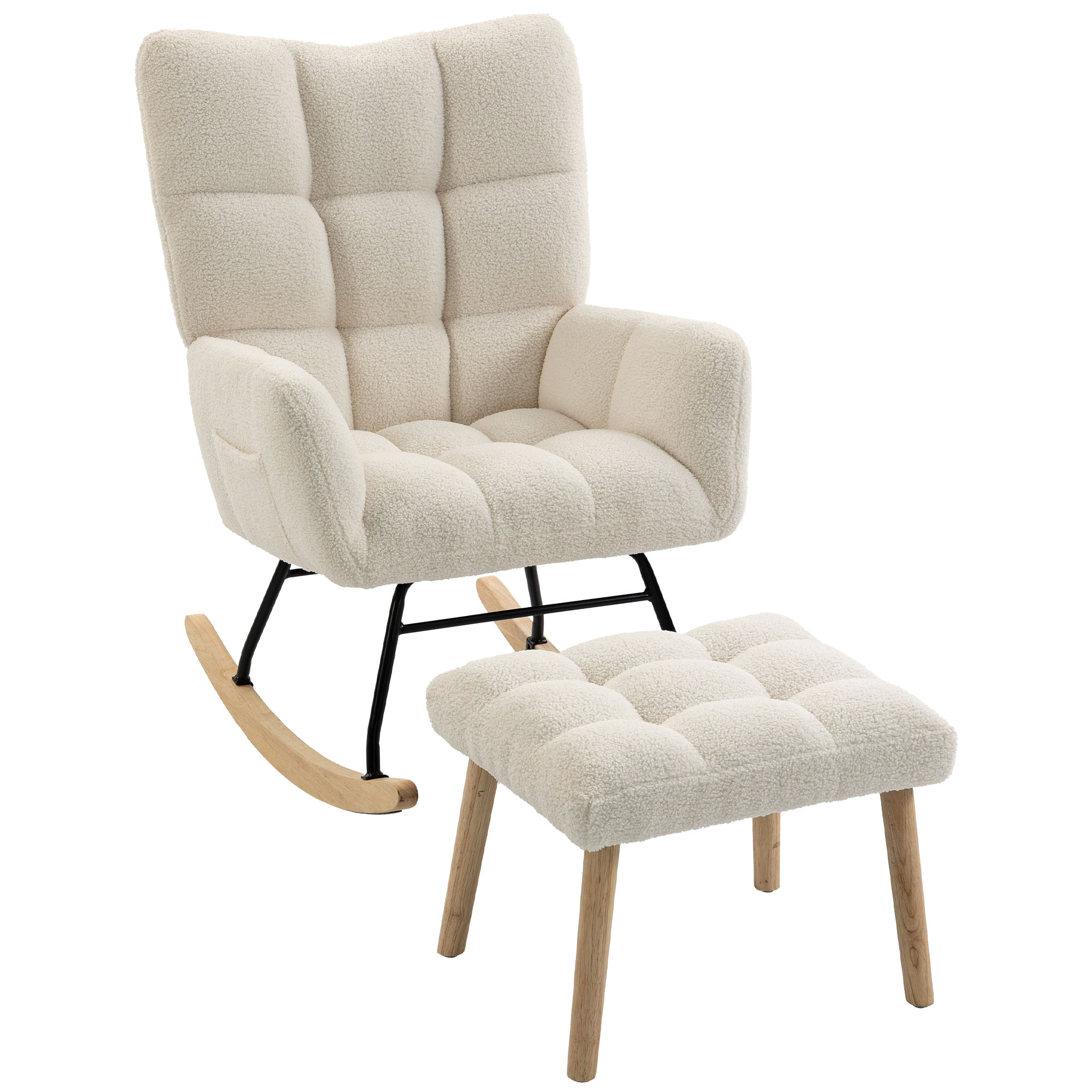 HOMCOM Fauteuil à Bascule avec Repose-Pieds, Rocking Chair en Tissu Bouclette, Assise Rembourrée, Dossier Large, Crème HOMCOM Fauteuil à Bascule avec Repose-Pieds, Rocking Chair en Tissu Bouclette, Assise Rembourrée, Dossier Large, Crème