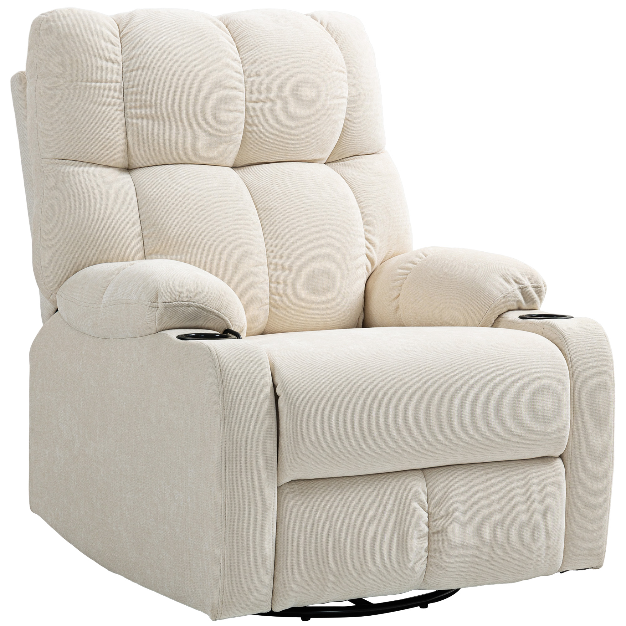 HOMCOM Relaxsessel Fernsehsessel mit Liegefunktion, Schaukelfunktion, Drehbar TV-Sessel mit Fußstütze, Taschenfederkern und Becherhalter, für Wohnzimmer, Beige Aosom