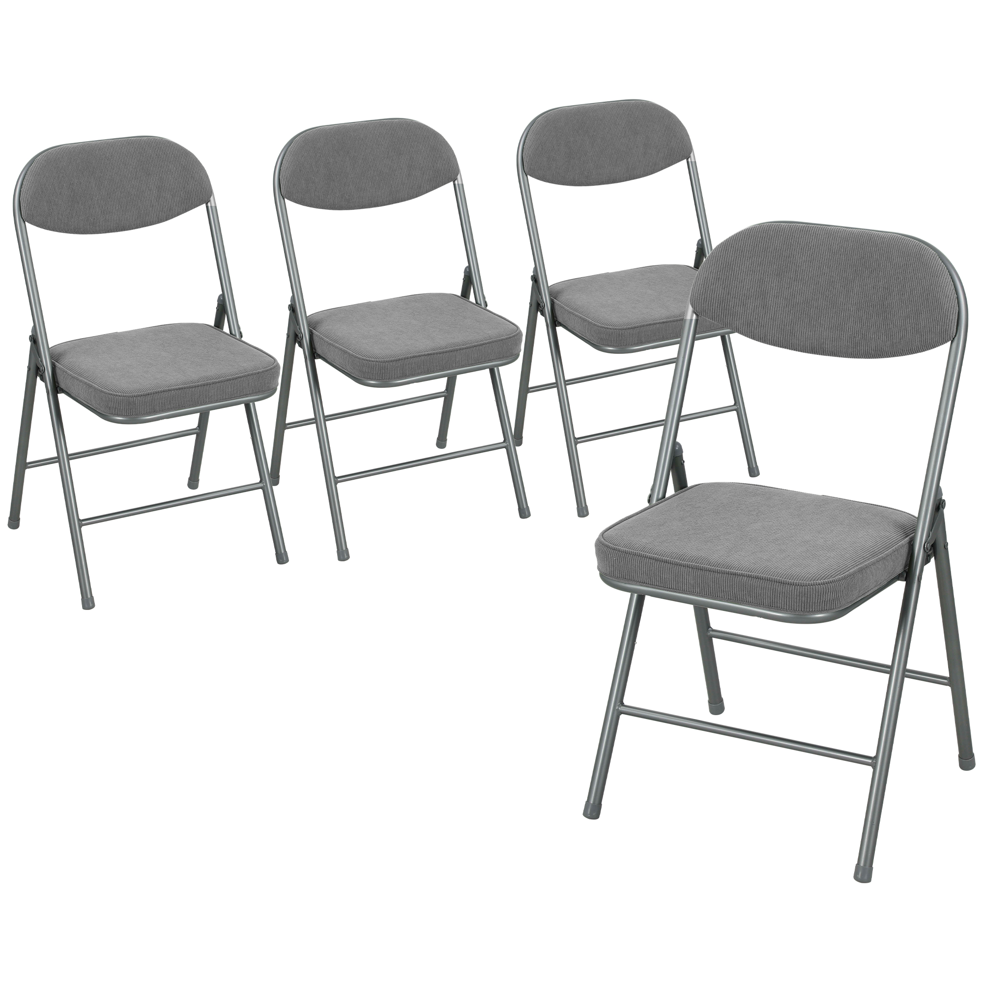 HOMCOM Set of Four Folding Corduroy Seat Chairs – Grey