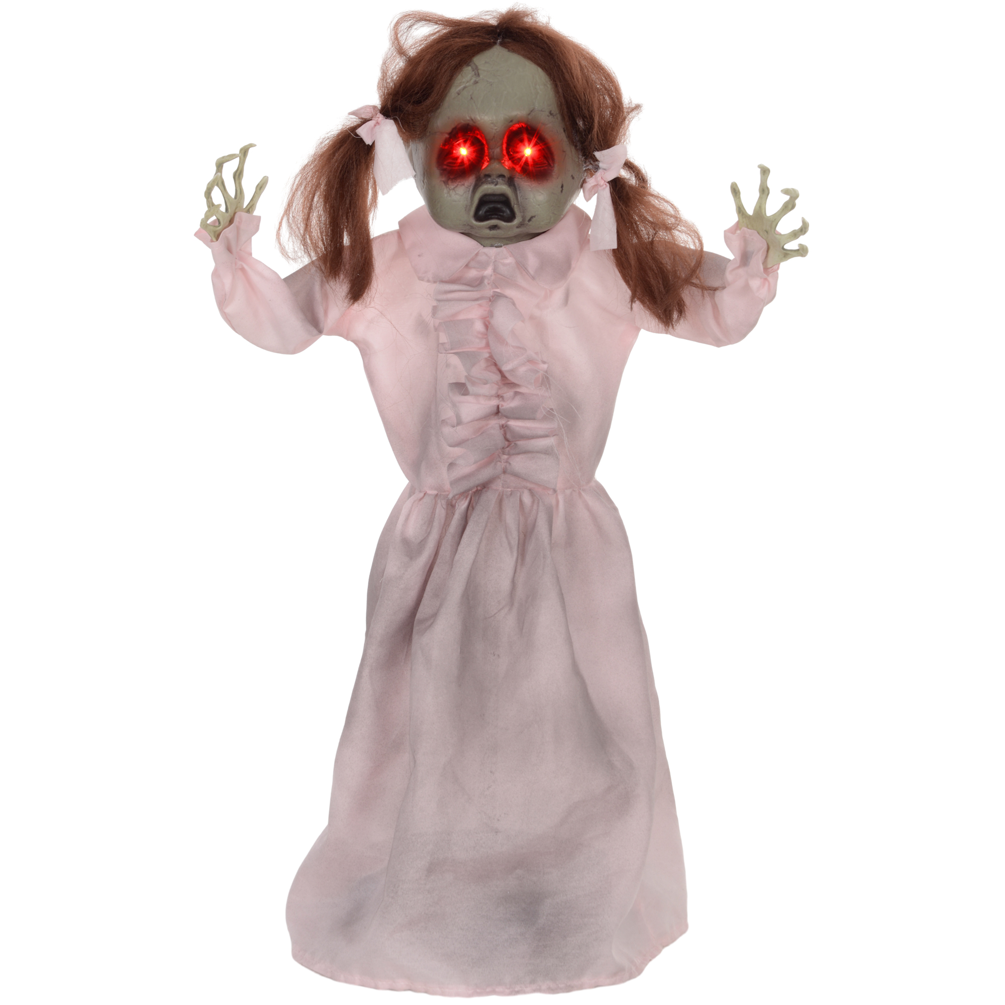 Horrorpuppe, Helloweendeko, aktiviert mit Geräusche/Berührung, rote Augen, Sound, 76 cm