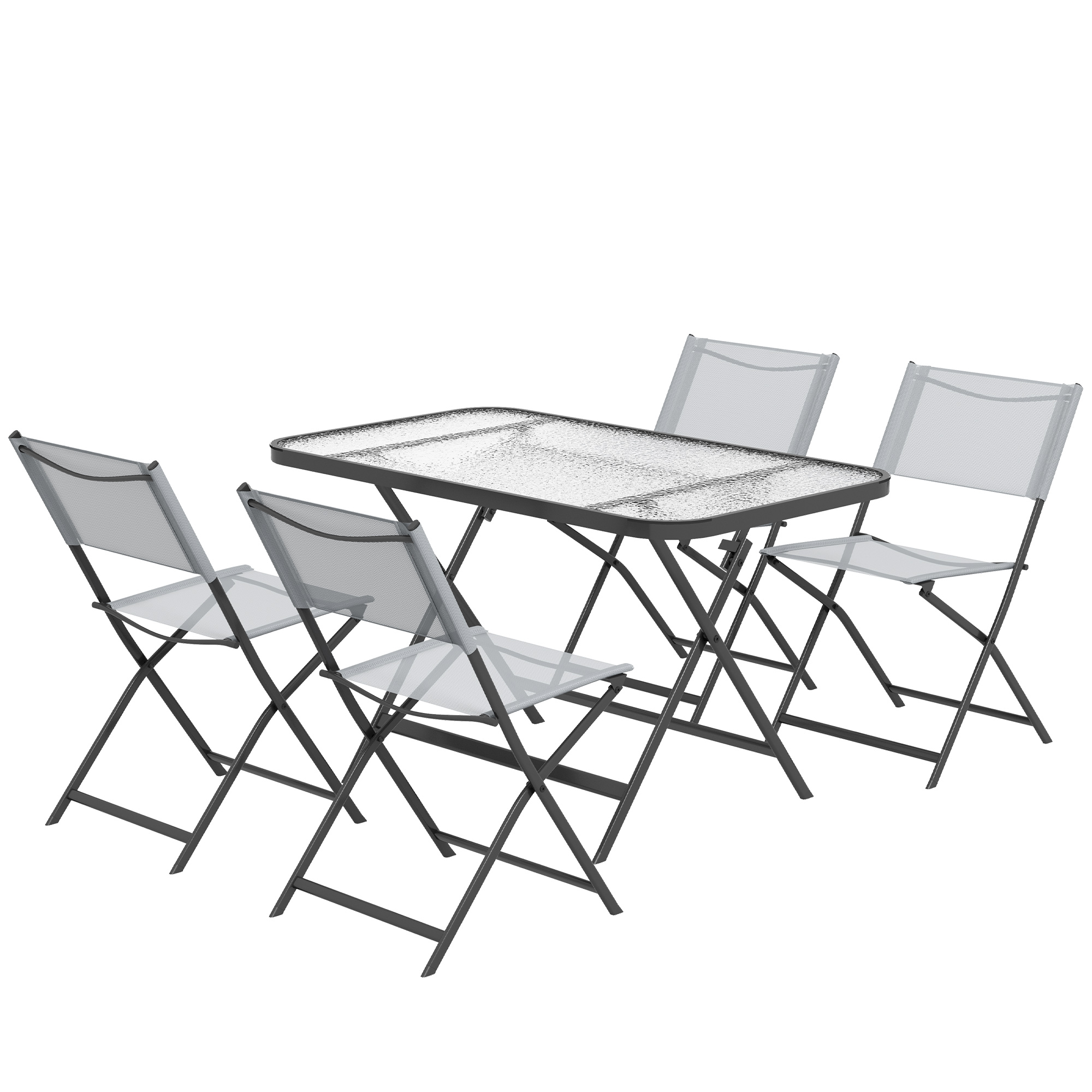 Outsunny Ensemble de jardin 4 chaise + 1 table salon de jardin 5 pièces pilables chaises textilènes plateau en verre trempé gris
