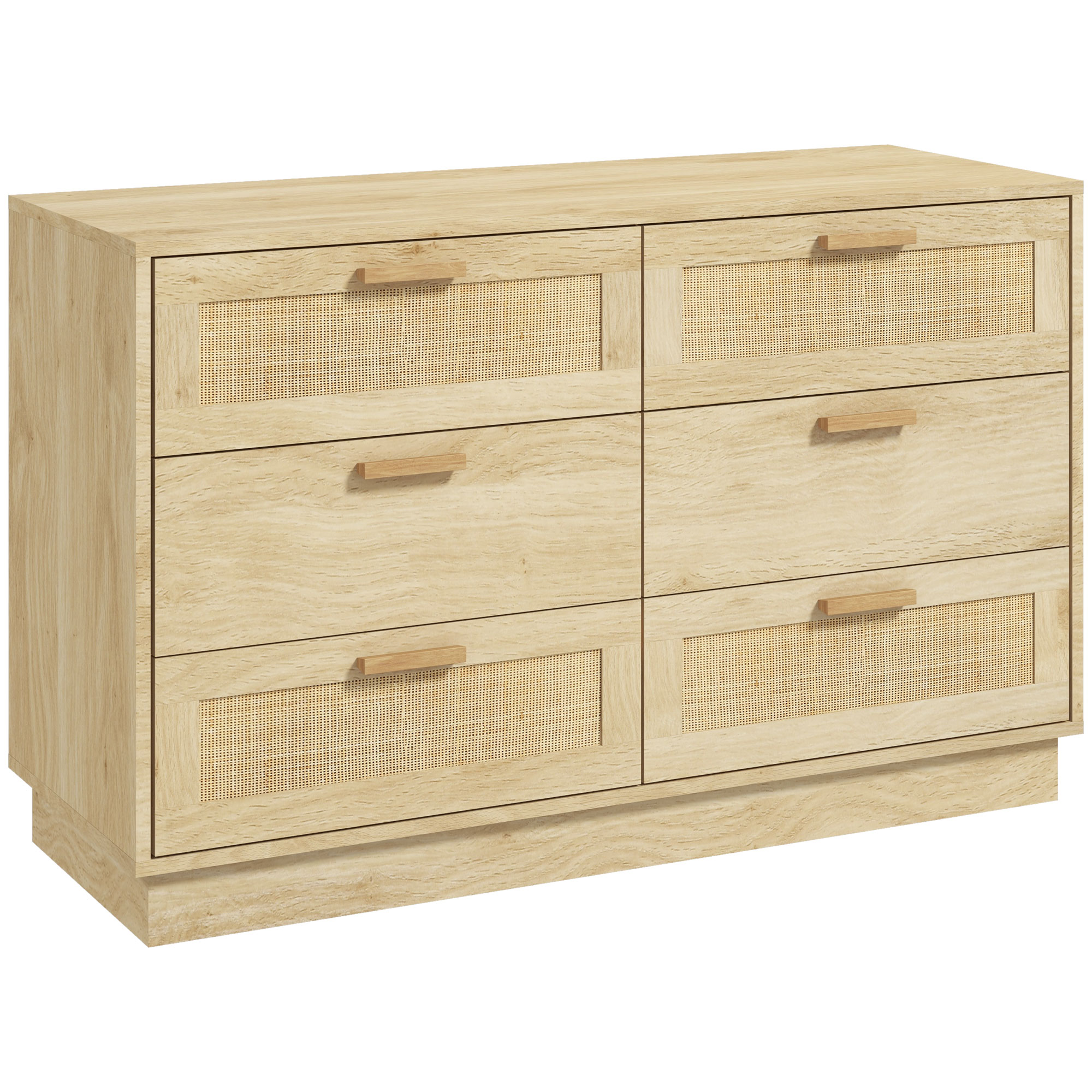 HOMCOM Cómoda de Madera con 6 Cajones de Rejilla de Ratán Estilo Bohemio Mueble Cajonera para Salón Oficina 110x40x69 cm Roble | Aosom España