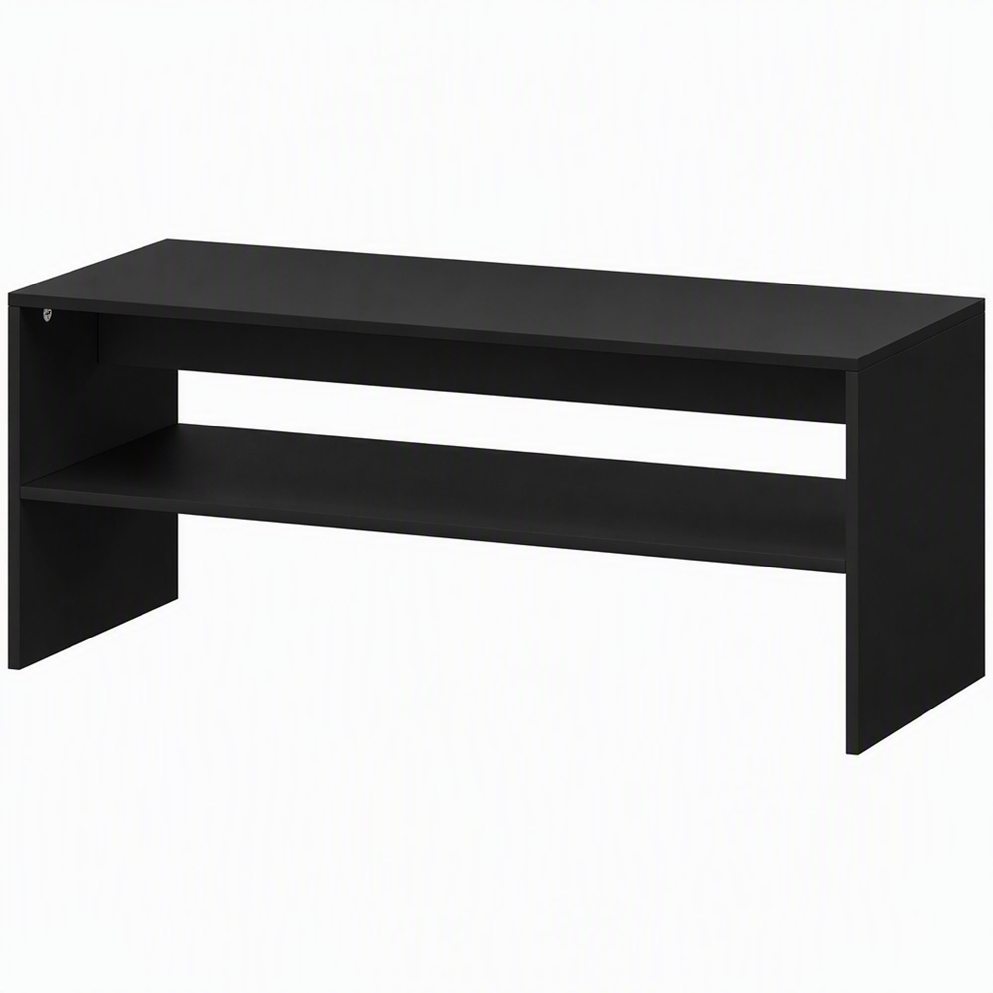 HOMCOM Moderner 2-stufiger Couchtisch mit offener Ablage und Füßen, niedriger Tisch aus Spanplatte, 100x40x41,5 cm, Schwarz Aosom