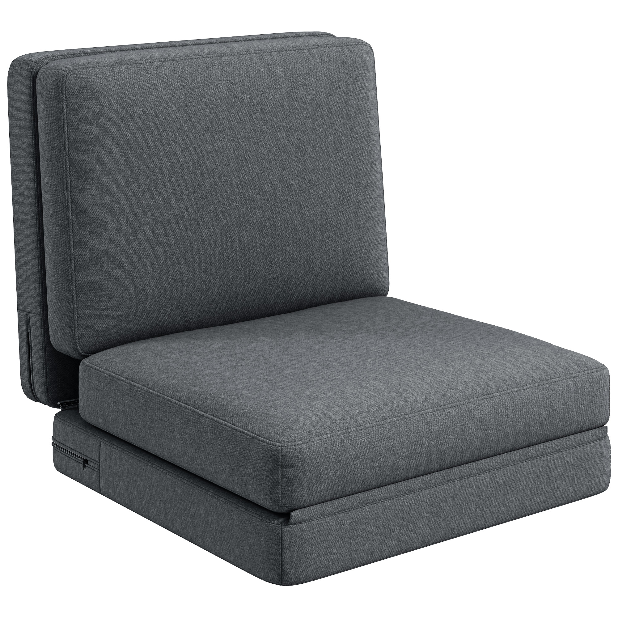 Faltbarer Bodensessel mit Kissen, wandelbares Polstersofa, Wohnzimmer, Gästezimmer, Büro, 75 x 268 x 18 cm, Dunkelgrau