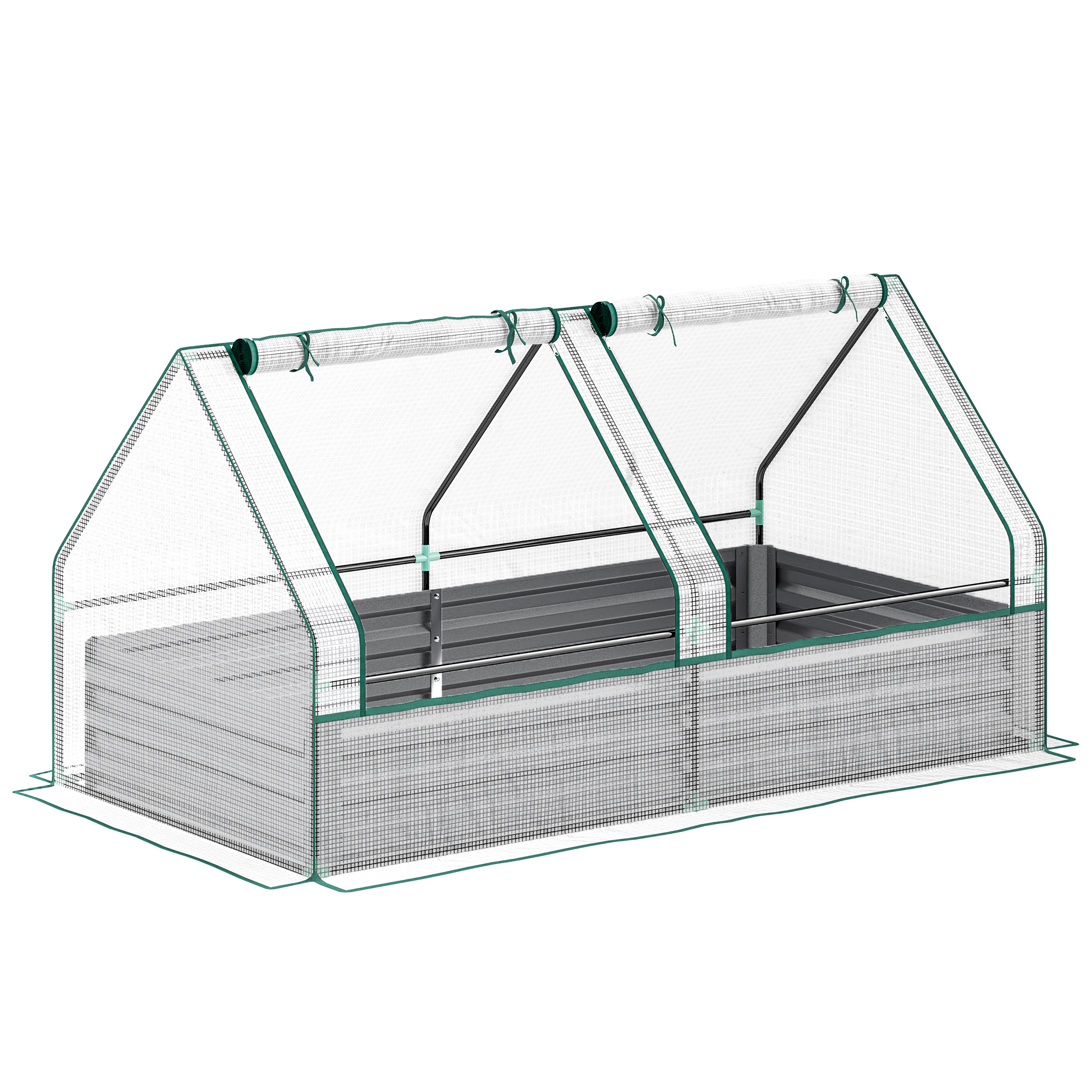 Outsunny White, Dark Grey Metal Planter Box With Cover, Raised Garden Bed With Greenhouse, For Herbs And Vegetables, White And Dark Grey