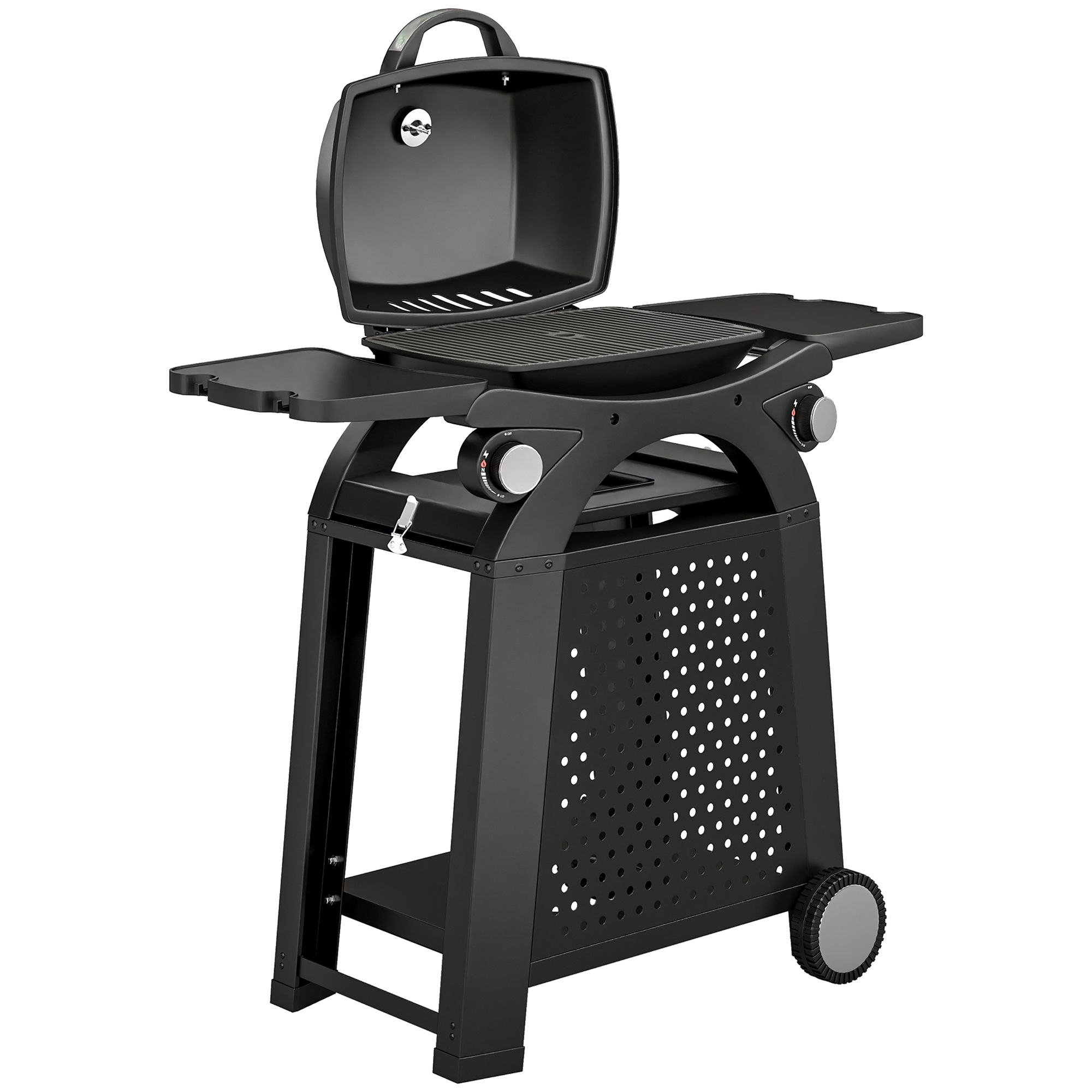 Outsunny 2 Burner Gas Grill with 2 Side Tables, 3.8 KW Barbecue Grill with Cast Iron Grates, 2-in-1 Tabletop BBQ with Wheels Outsunny 2 Burner Gas Grill with 2 Side Tables, 3.8 KW Barbecue Grill with Cast Iron Grates, 2-in-1 Tabletop BBQ with Wheels