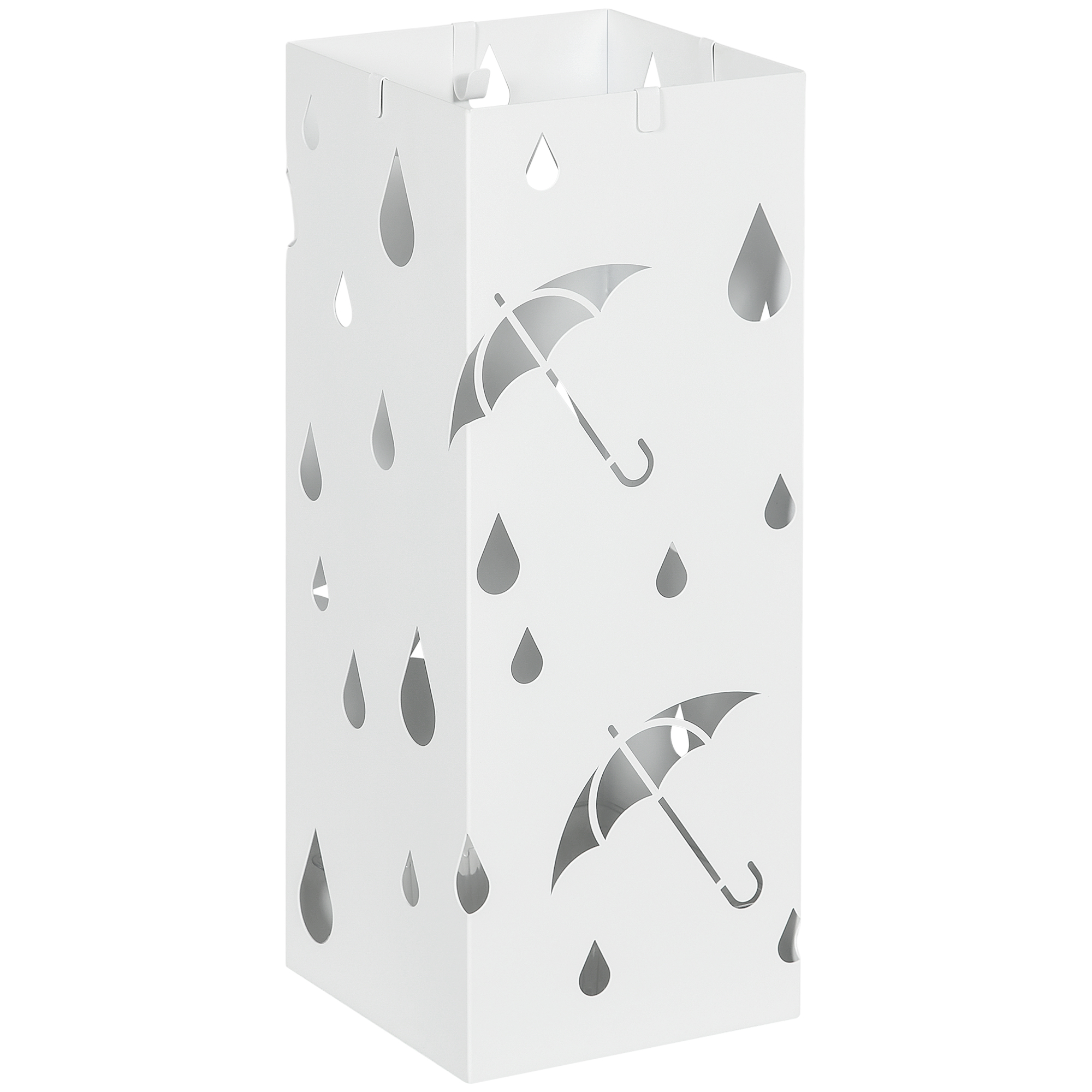HOMCOM Regenschirmständer Schirmständer mit 4 Haken, Wasserauffangschale Regenschirmhalter für Flur, Regenschirme & Gehstöcke Stahl 15,5 x 15,5 x 40 cm Weiß   Aosom von HOMCOM