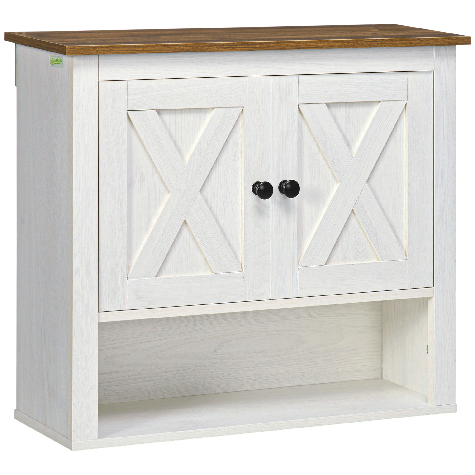 kleankin Armario de Pared para Baño Mueble de Baño Colgar con 2 Puertas y Estantes de Almacenamiento 60x19,5x52,5 cm Blanco | Aosom España