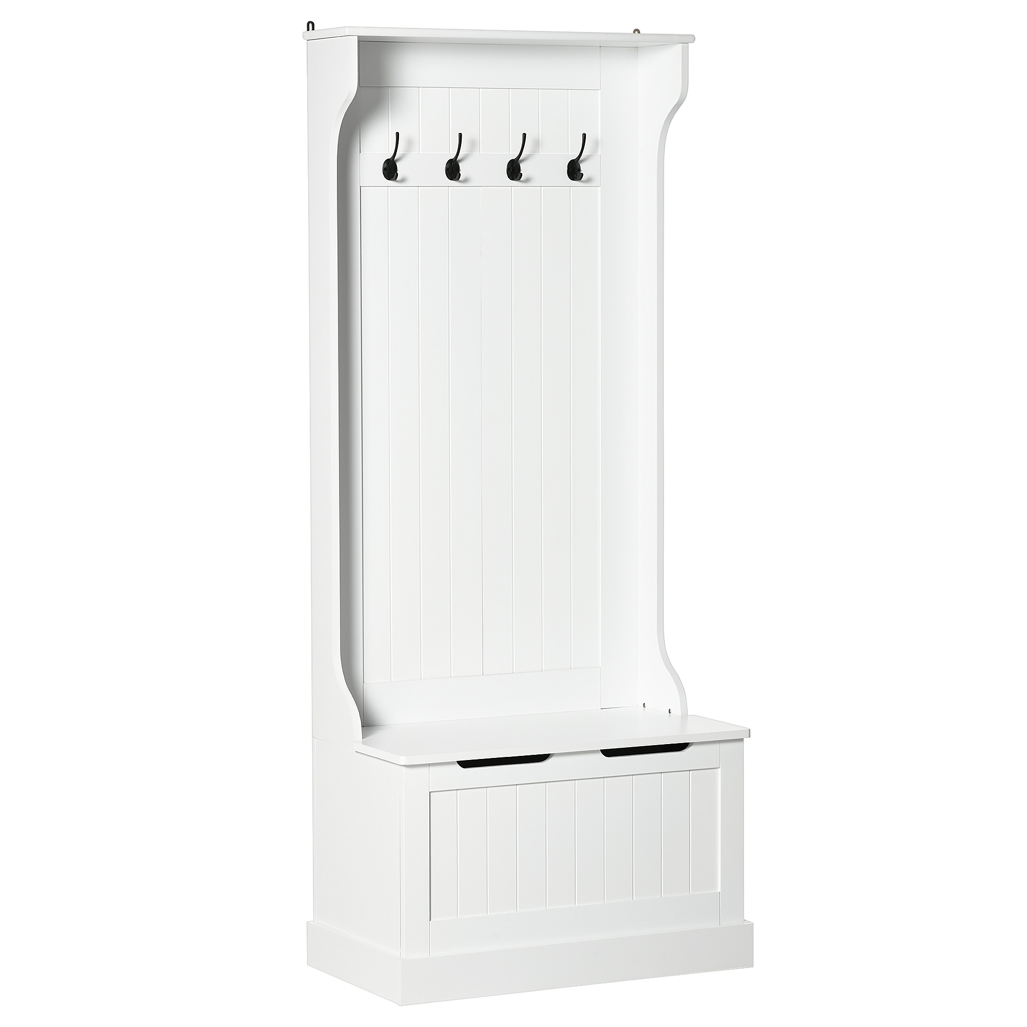 HOMCOM Meuble d'entrée 4 en 1, vestiaire d'entrée avec banc de rangement et 4 crochets doubles, 71,5 x 39,5 x 170 cm, blanc HOMCOM Meuble d'entrée 4 en 1, vestiaire d'entrée avec banc de rangement et 4 crochets doubles, 71,5 x 39,5 x 170 cm, blanc