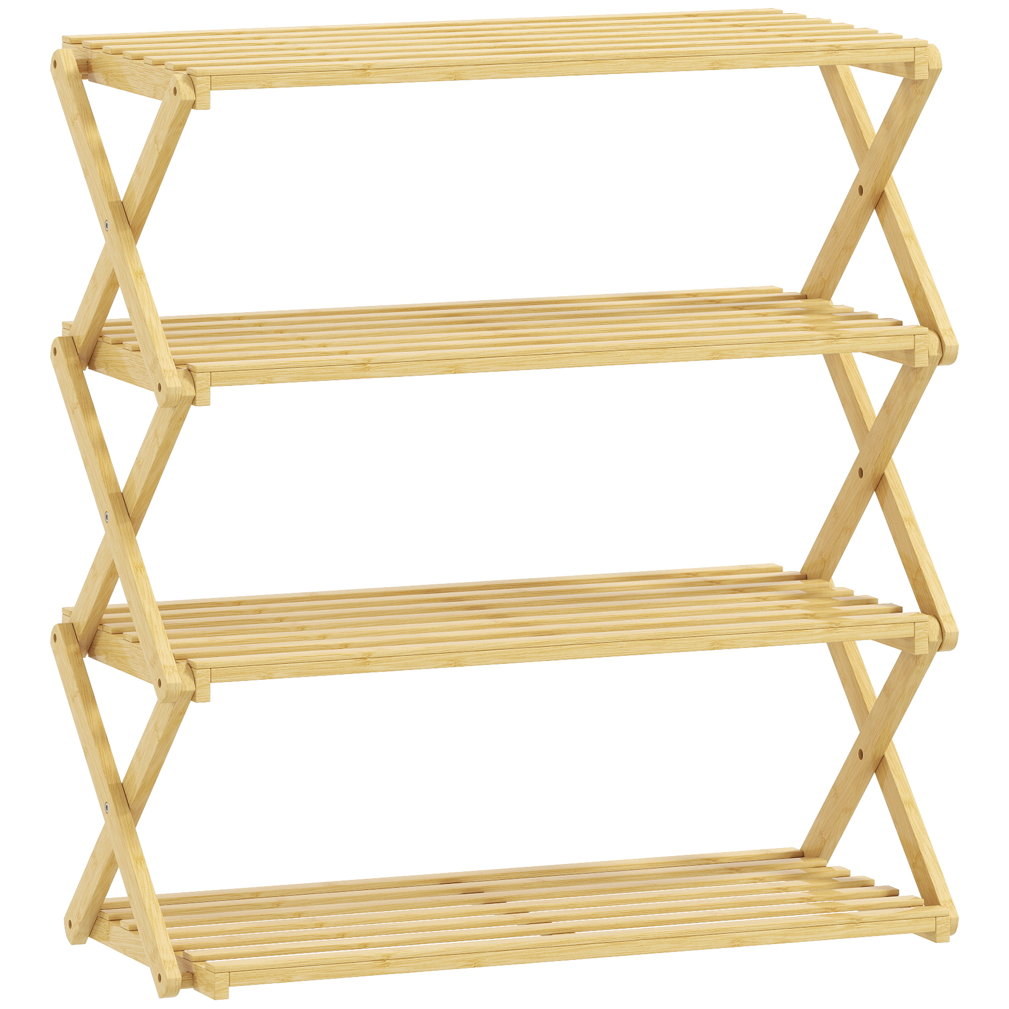 Homcom Natural Wood Finish 4-Tier Bamboo Shoe Rack, No Assembly - Natural
