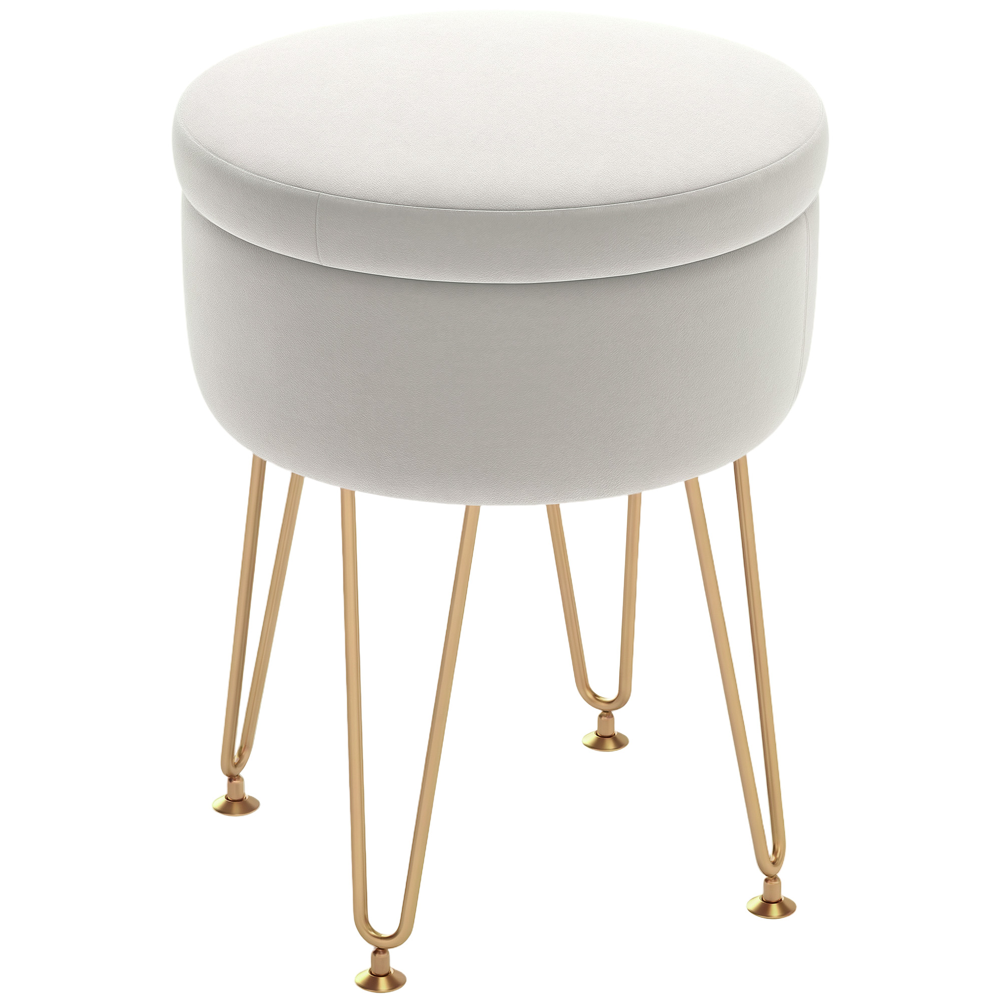 HOMCOM 5L Velvet-Feel Storage Ottoman – Cream White