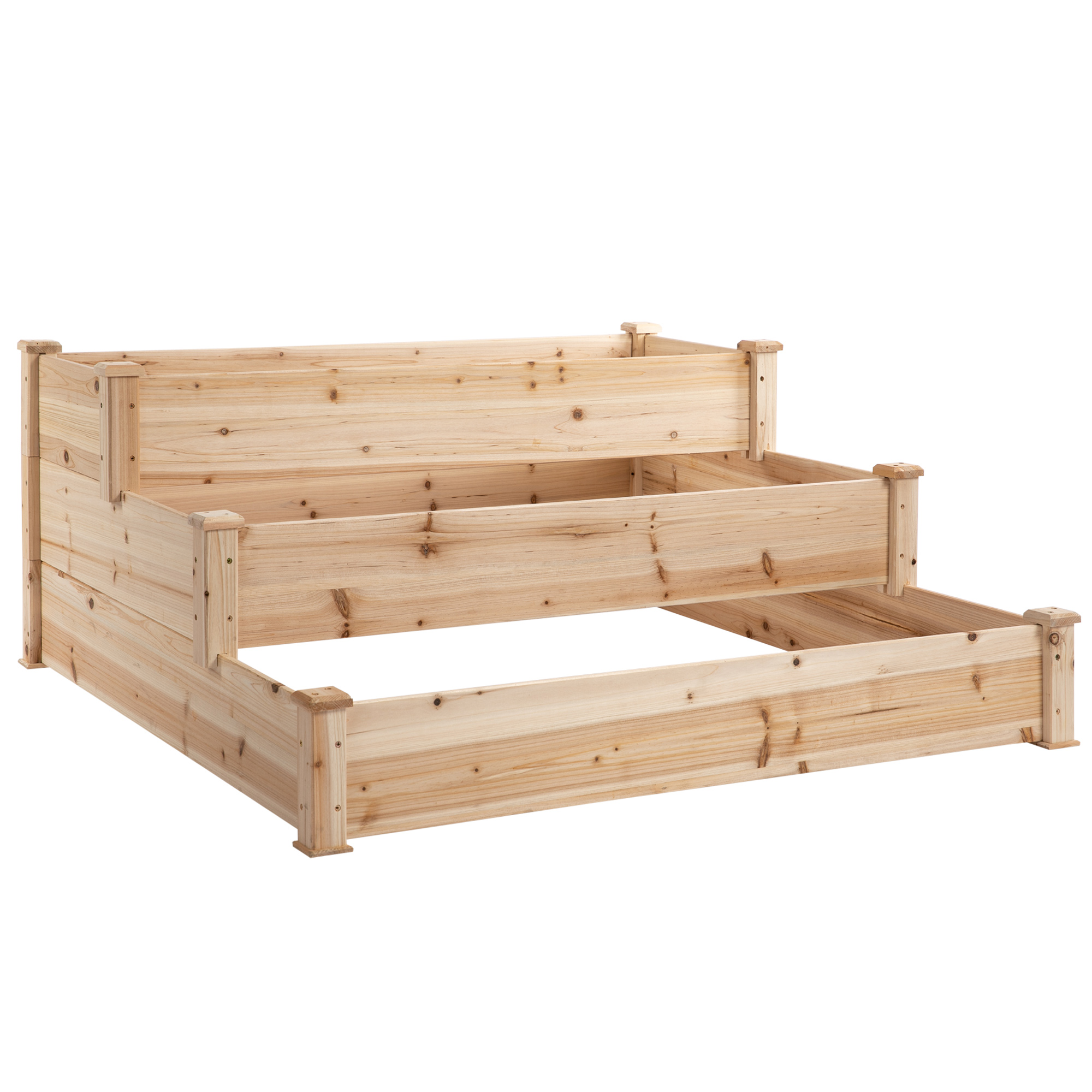 Raised Bed 3-tier Garden Bed Plant Bed Herb Bed Flower Staircase for Balcony Garden Natural Fir Wood 120 x 120 x 56 cm