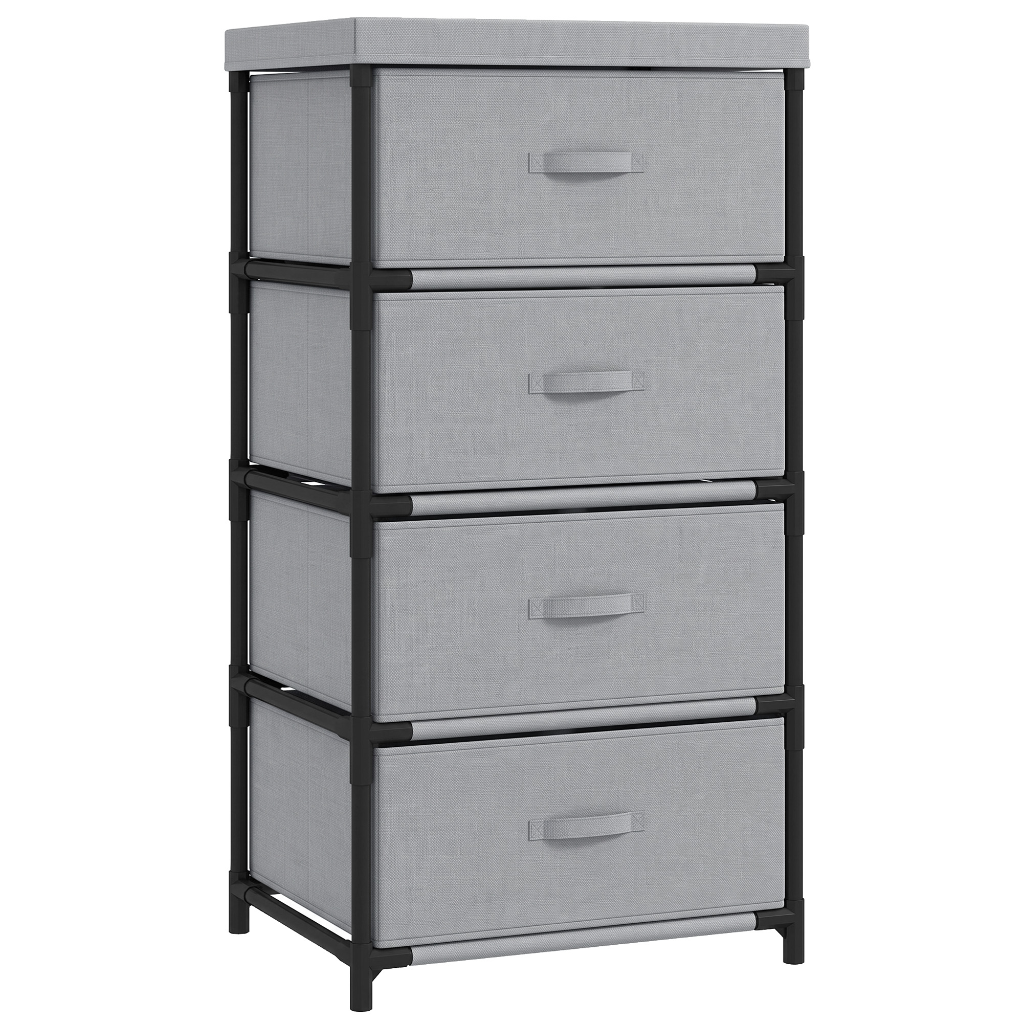 HOMCOM Kommode mit 4 Stoffschubladen, Sideboard mit Stahlrahmen, Aufbewahrungsschrank für Schlafzimmer, Wohnzimmer, 42 x 32 x 80 cm, Grau Aosom