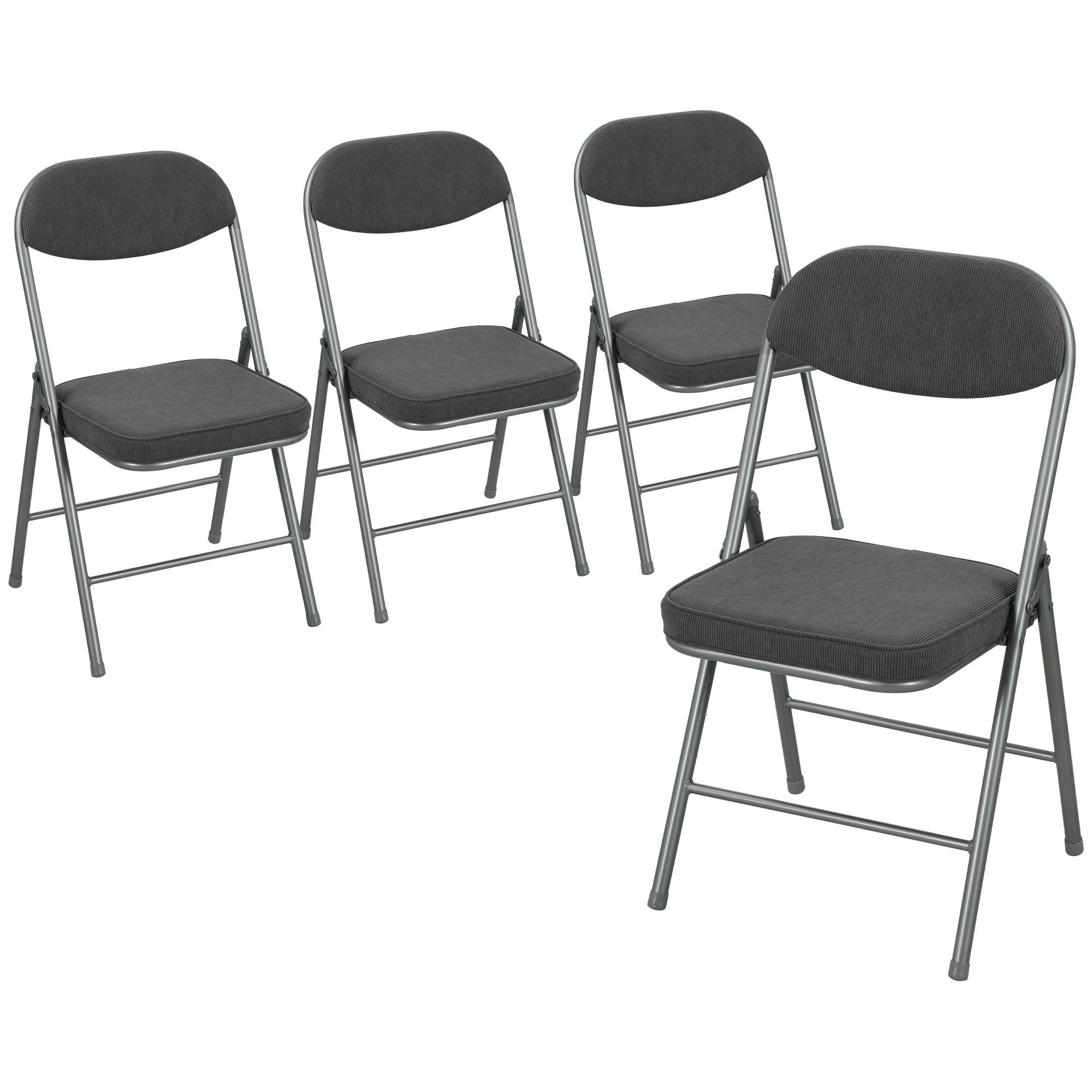 HOMCOM Set of Four Folding Corduroy Seat Chairs – Dark Grey