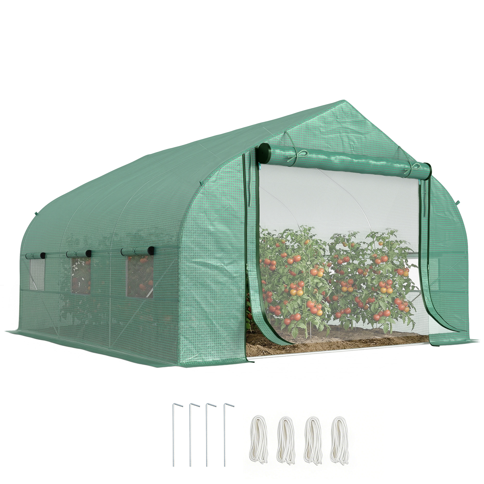 Outsunny Serre Tunnel de Jardin Grande 3.5 x 3 x 2 m - 6 fenêtres et Porte zippée Enroulable - Acier galvanisé PE Haute densité Vert Outsunny Serre Tunnel de Jardin Grande 3.5 x 3 x 2 m - 6 fenêtres et Porte zippée Enroulable - Acier galvanisé PE Haute densité Vert