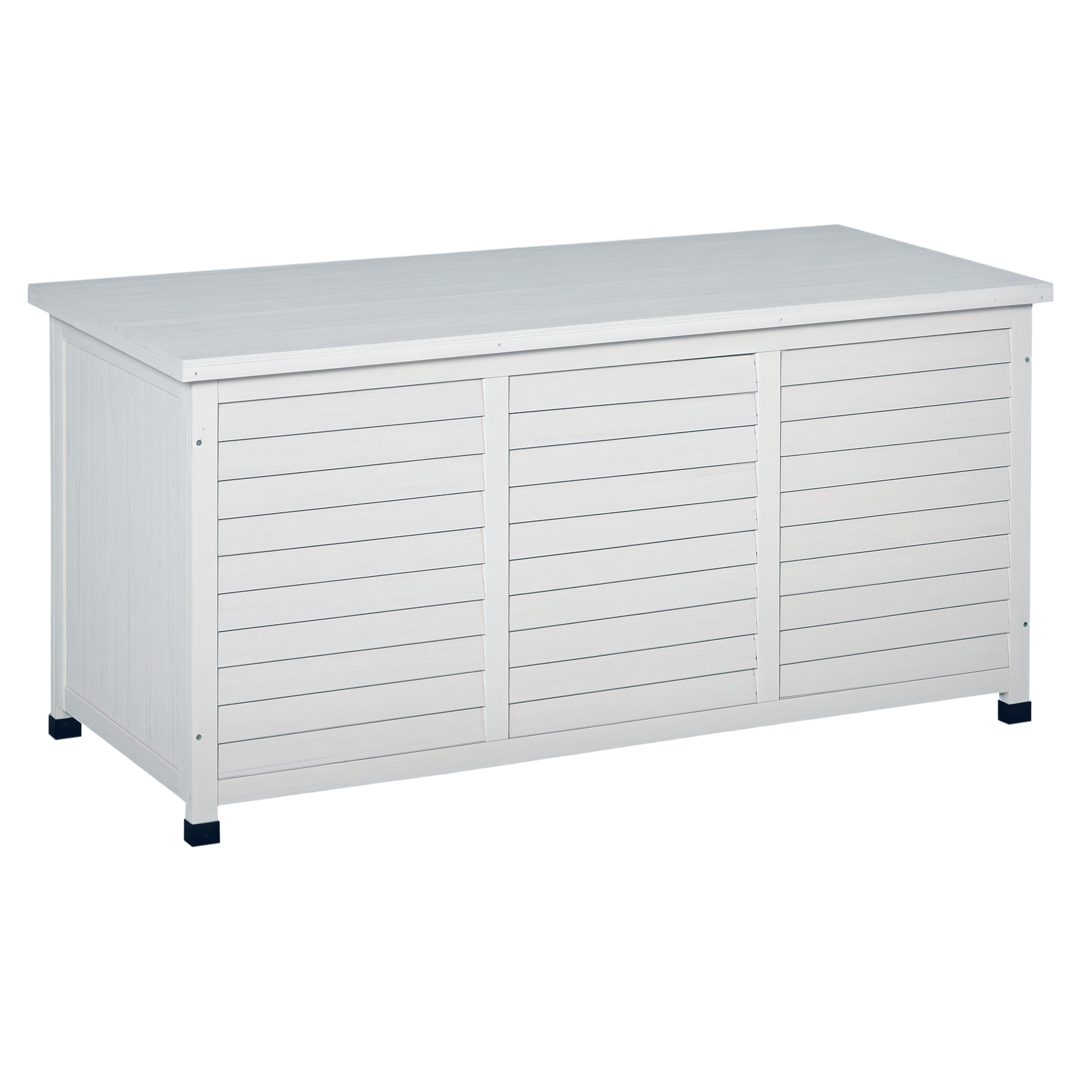 Outsunny Coffre de rangement extérieur malle de rangement en bois 283L 2 chaînes 127 x 56 x 60 cm blanc Outsunny Coffre de rangement extérieur malle de rangement en bois 283L 2 chaînes 127 x 56 x 60 cm blanc