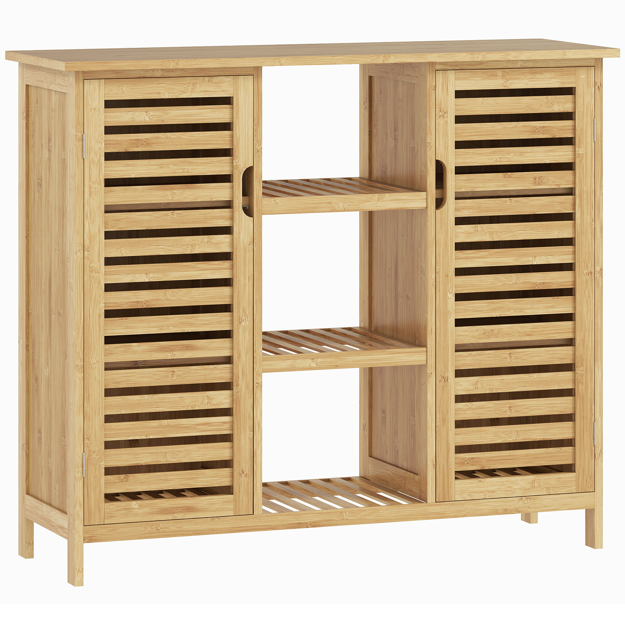 HOMCOM Zapatero con 2 Puertas de Bambú de Lamas Estantes y Compartimentos Abiertos para 9 Pares de Zapatos 100x33x86 cm Natural