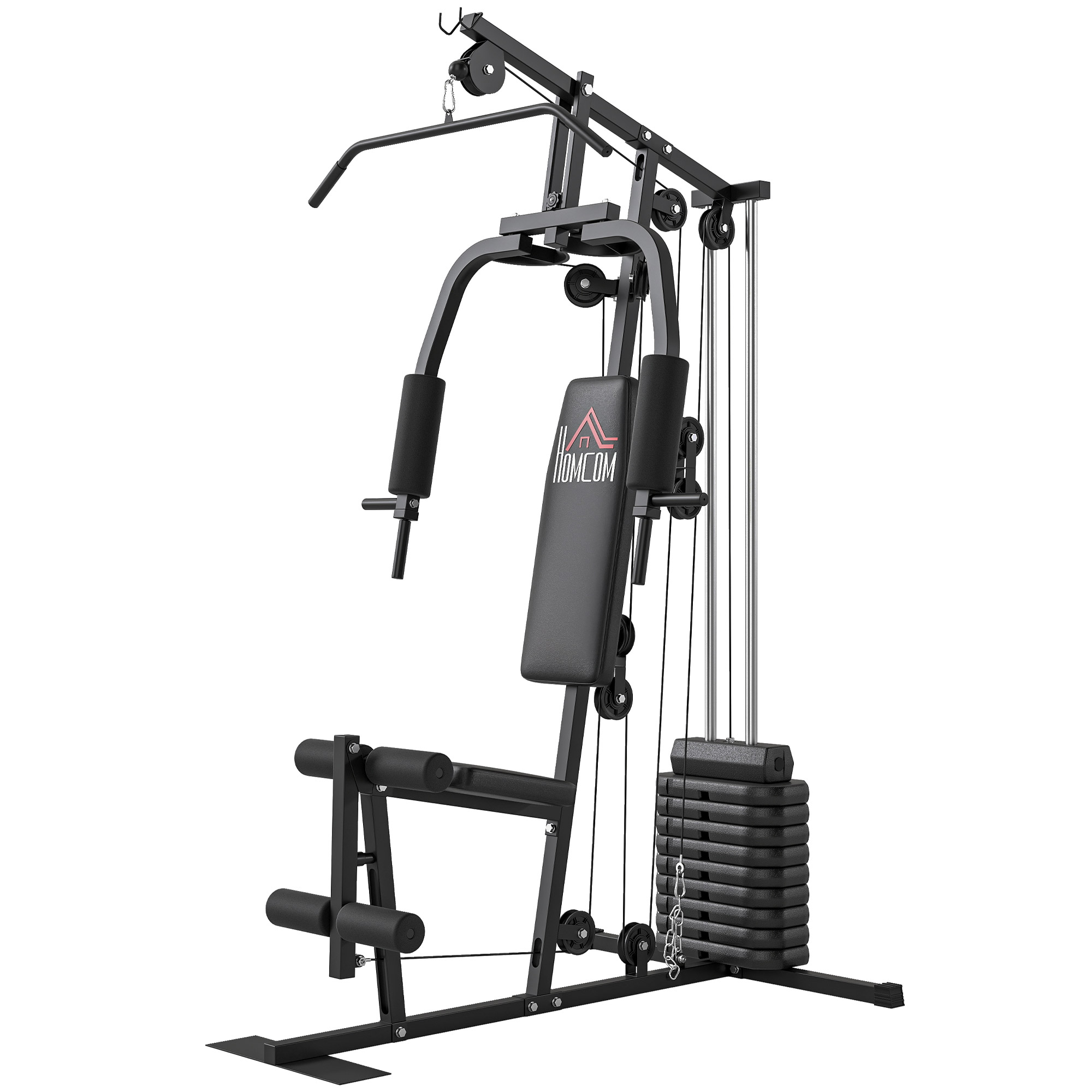 HOMCOM Máquina de Musculación con Pesas Ajustables de 45 kg Prensa de Pecho y Piernas Polea 135x103x200 cm Negro