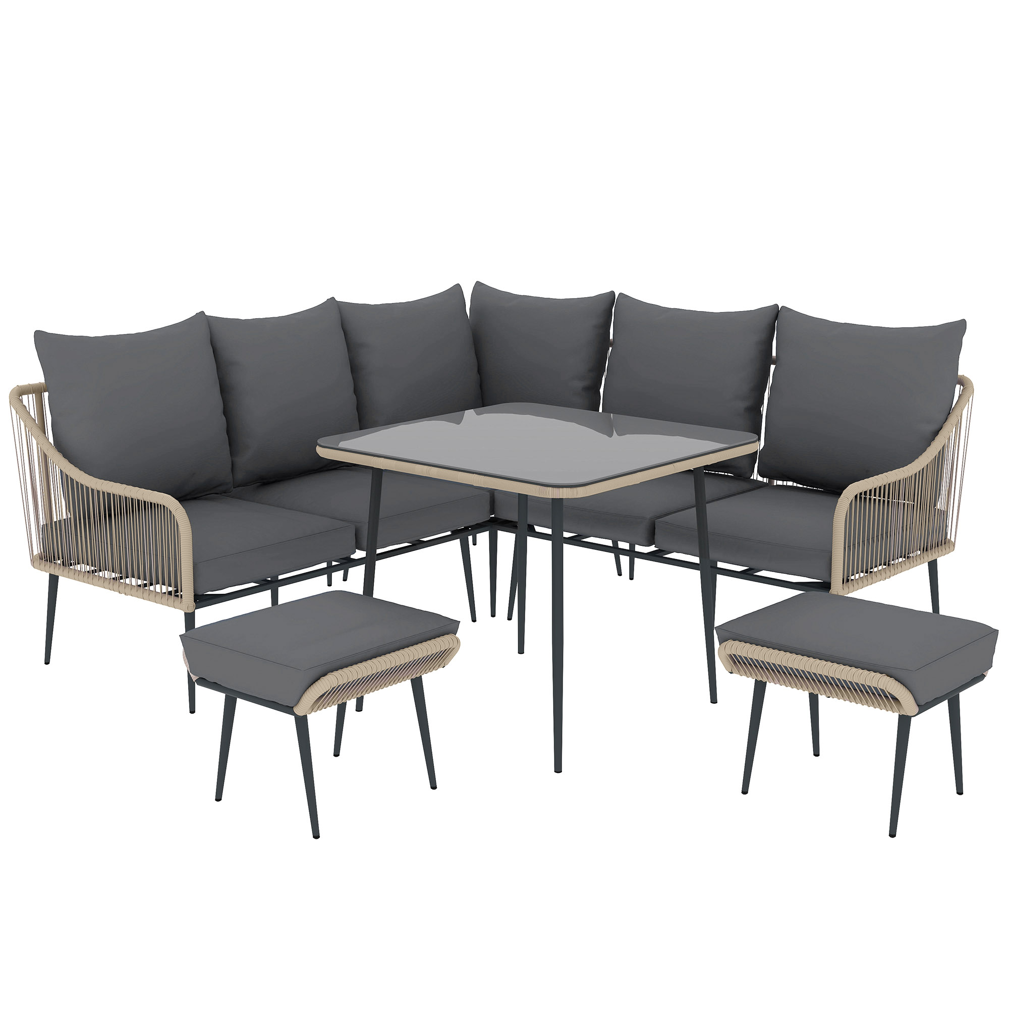 Outsunny Six-Piece Rattan Strong Garden Sofa Set – Brown/Grey