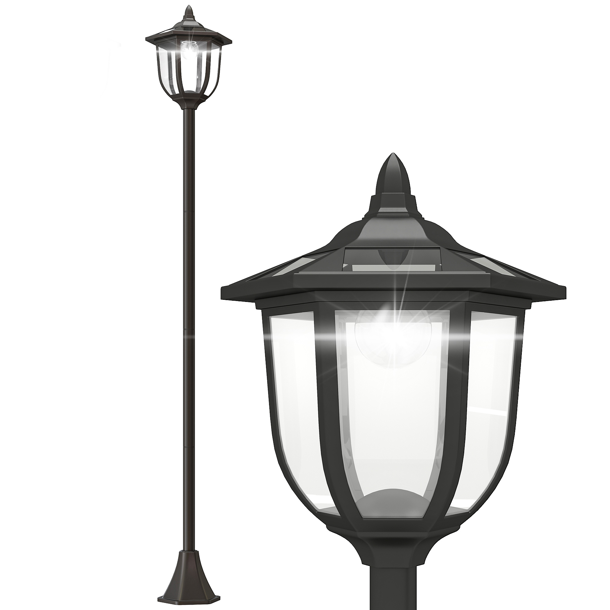 Outsunny Farola Solar con Panel Solar a Cargar Batería Protección al Ambiente 6 LED Perfecto para Noche Encendido Automático 6 Horas | Aosom España