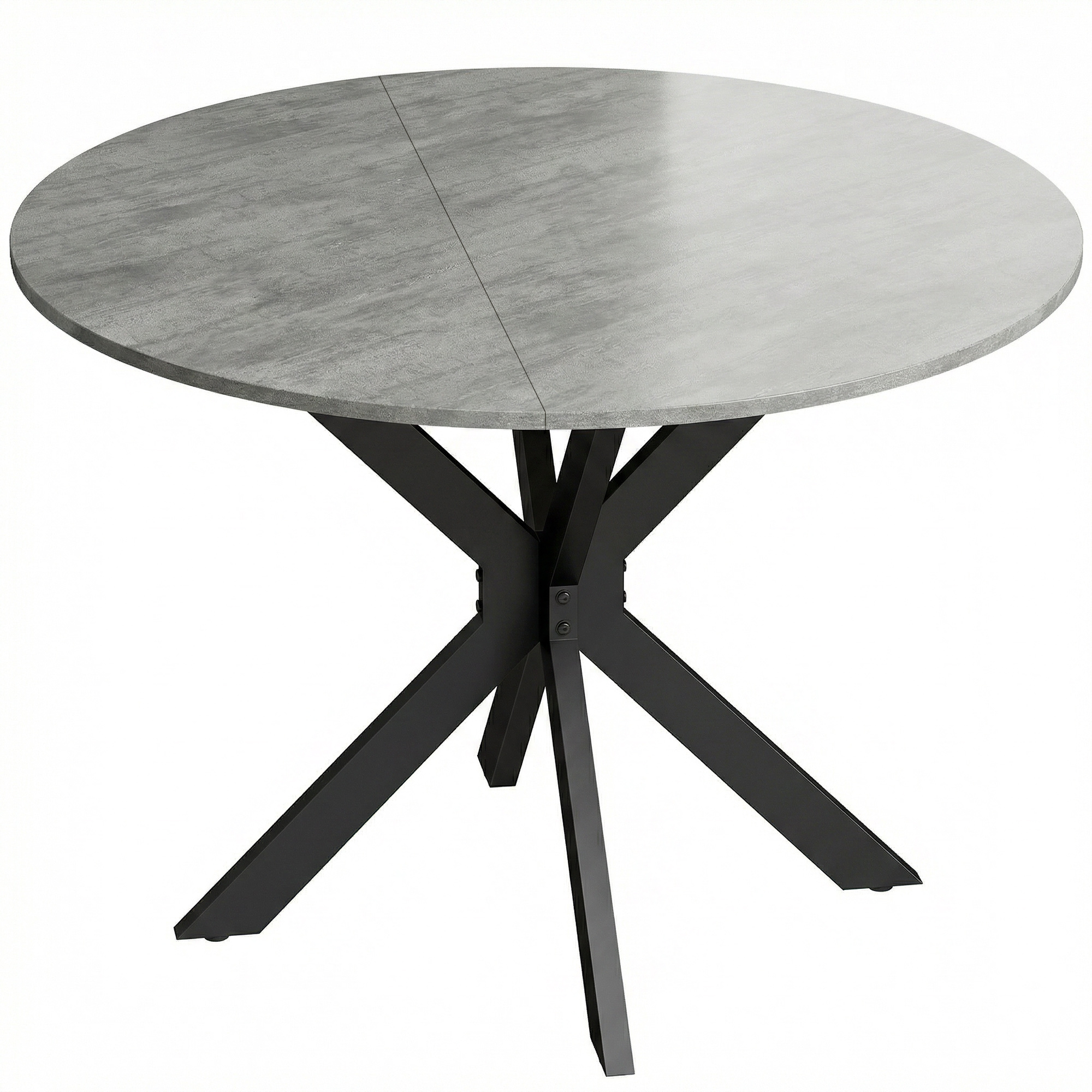 Foldable Dining Table for 2-6 People, Round Folding Table with Double X Steel Frame, Thick Tabletop, Cement Gray