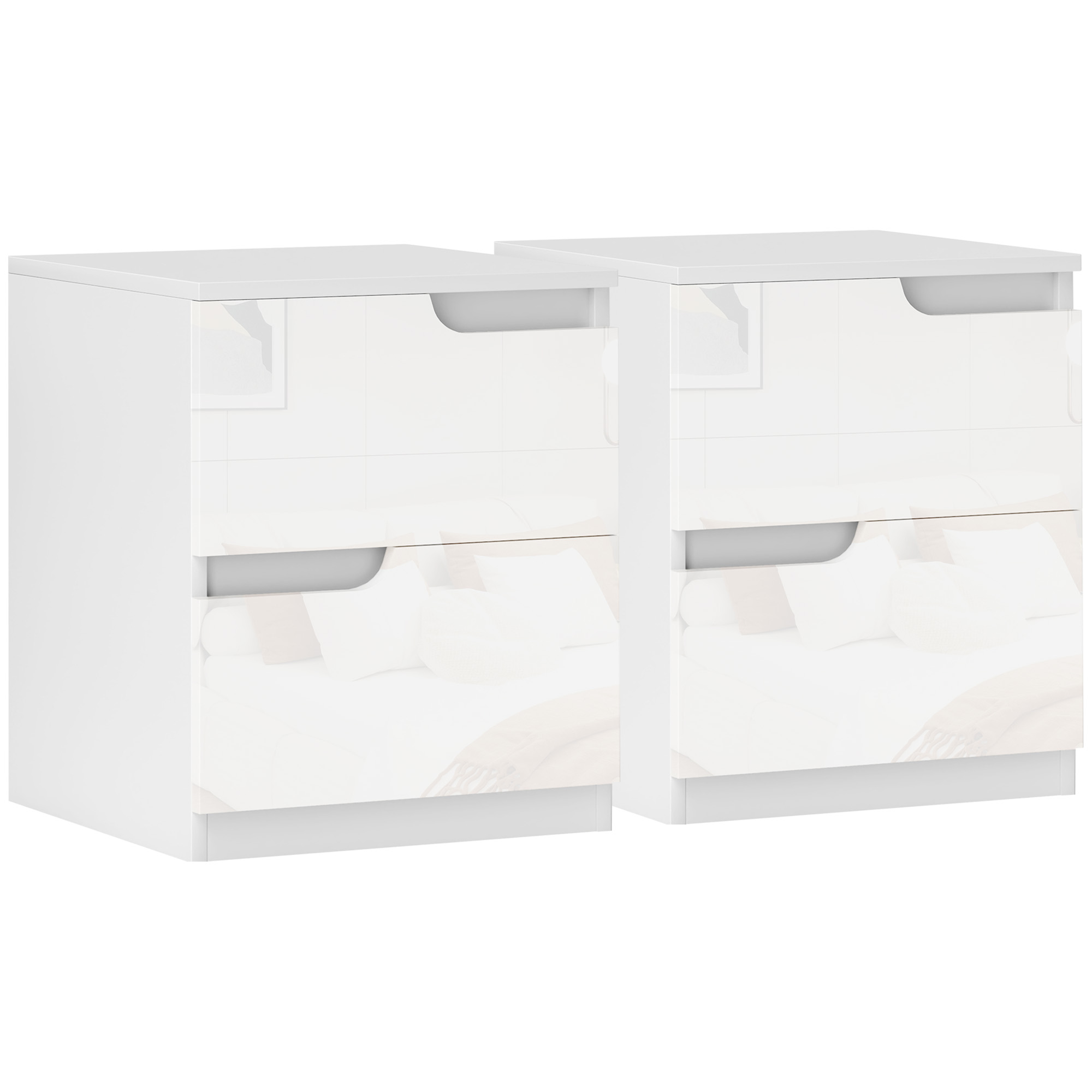 HOMCOM High Gloss Bedside Table Set of 2 - White