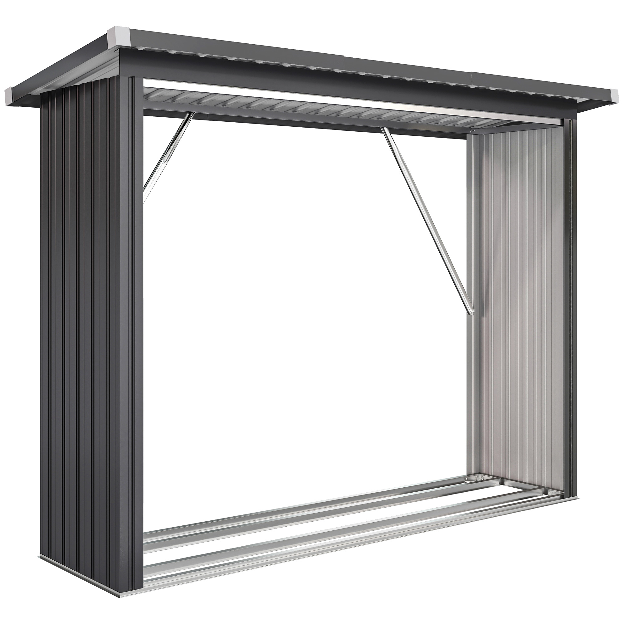 Outsunny Adapost pentru Lemne din Otel Exterior, Baza Ridicata si Acoperis Inclinat, 213x66.5x150 cm, Gri Inchis | Aosom Romania