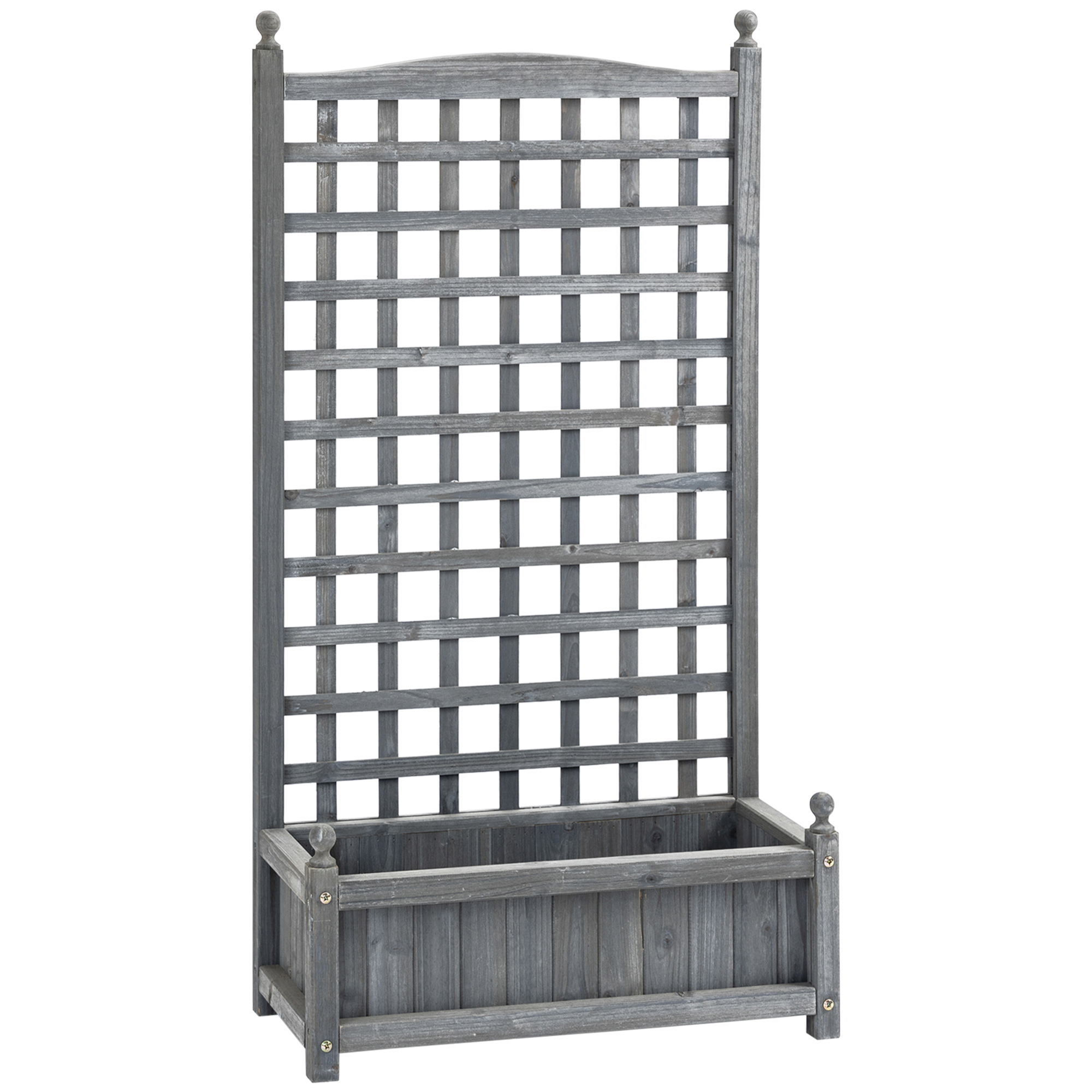 Outsunny Grey Garden Planters With Trellis For Climbing Vines, Wood Raised Beds For Garden, Flower Pot, Indoor Outdoor,