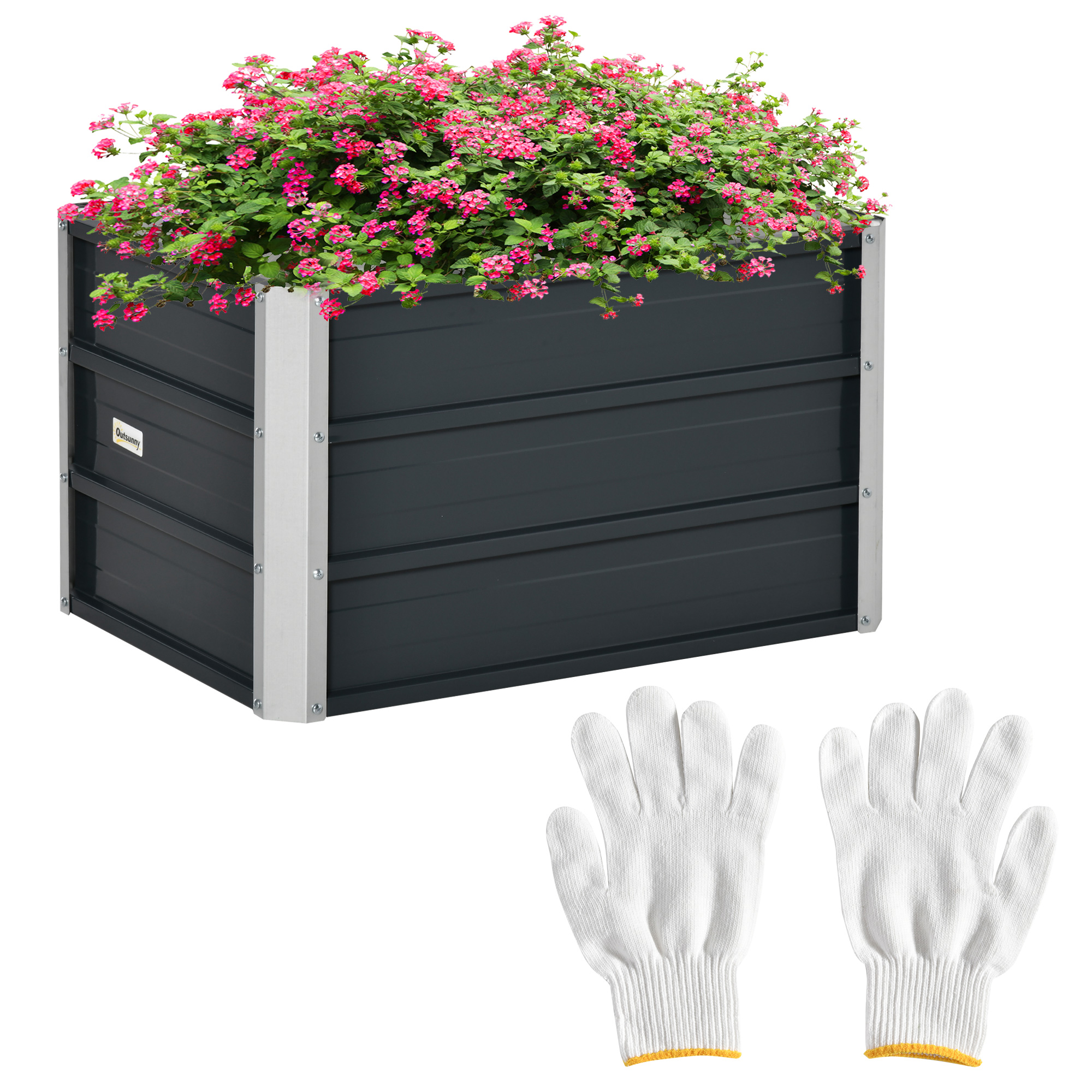 Outsunny Dark Grey Raised Garden Bed, Elevated Metal Planter Box W/ Installation Gloves For Backyard, Patio To Grow Vegetables, Herbs, Flowers, Grey | Aosom Uk
