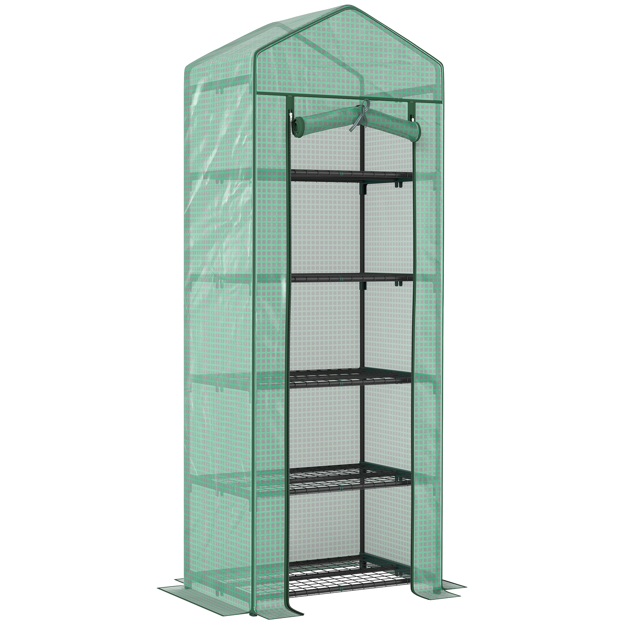 Mini Greenhouse for Flowers or Vegetables, Steel, Plastic, 69L x 49W x 193H cm, Green
