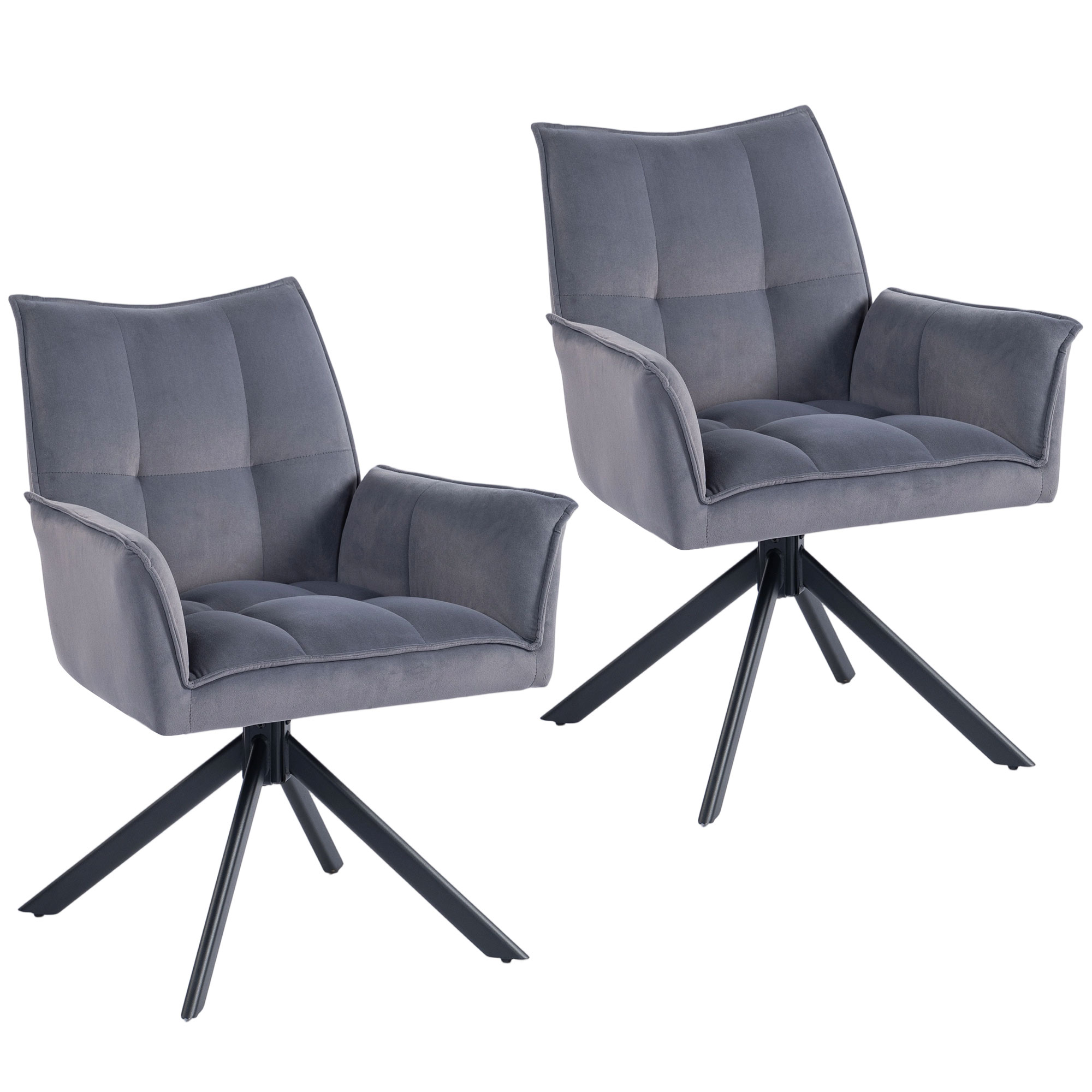 HOMCOM Juego de 2 Sillas de Comedor Giratorias con Reposabrazos Respaldo Acolchado Tapizado en Terciopelo Patas de Acero Gris
