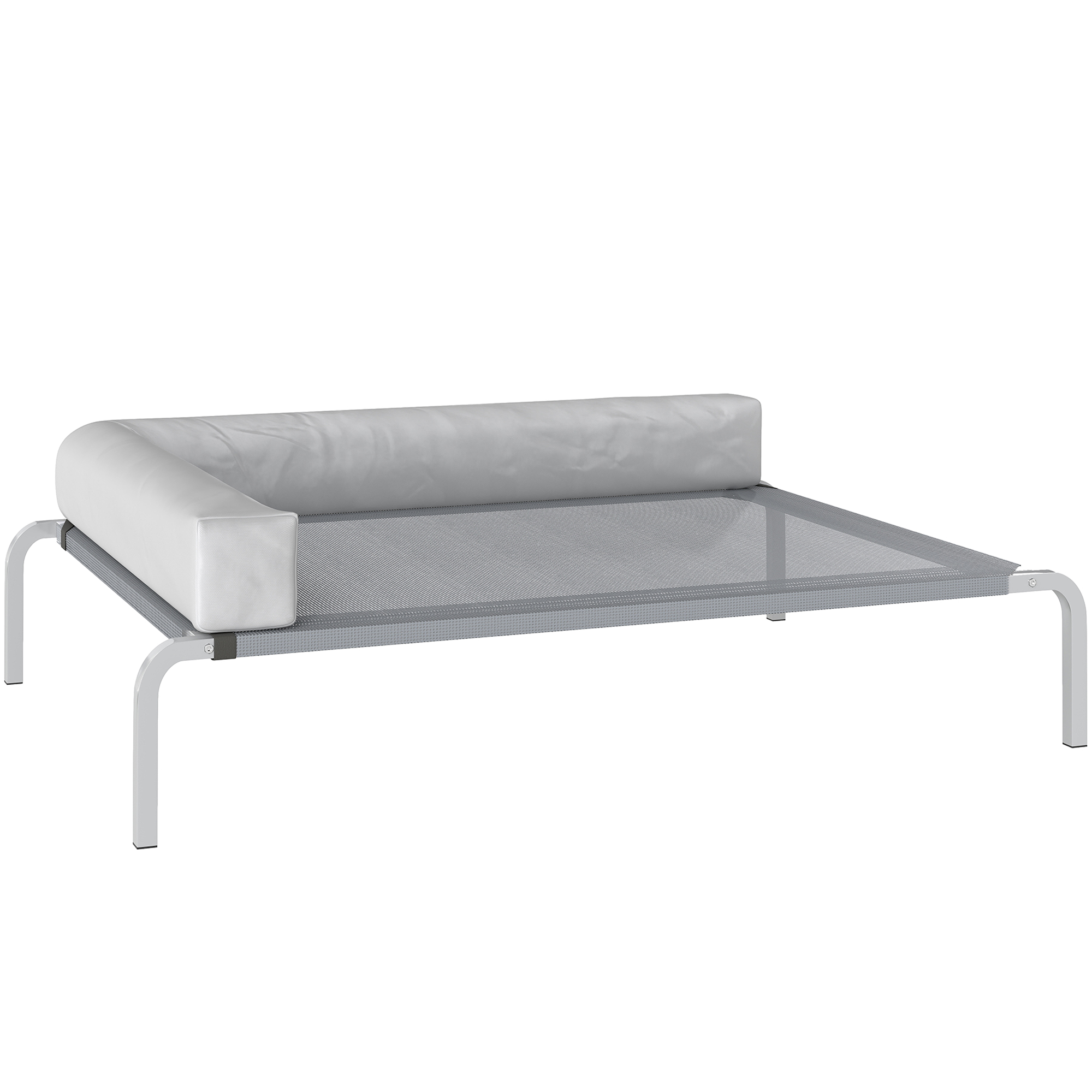 Hundeliege Outdoor, Erhöhtes Hundebett für Mittelgroße Hunde, mit L-förmige Kissen 110x75x30cm, Hellgrau