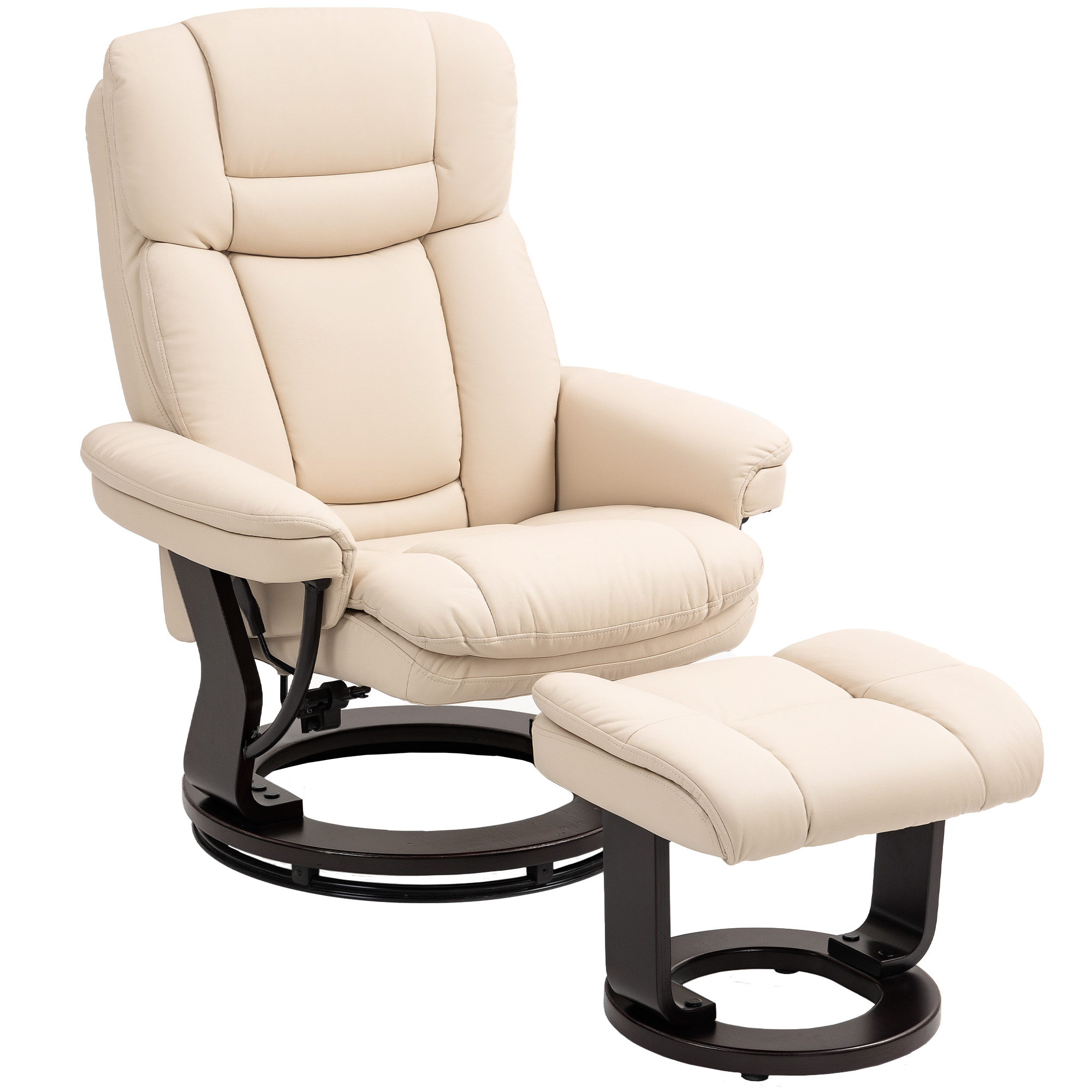 Relaxsessel mit Fußhocker, Verstellbarer Sessel, Kunstleder-Bezug, Polstersessel mit klappbarer Rückenlehne, Cremeweiß