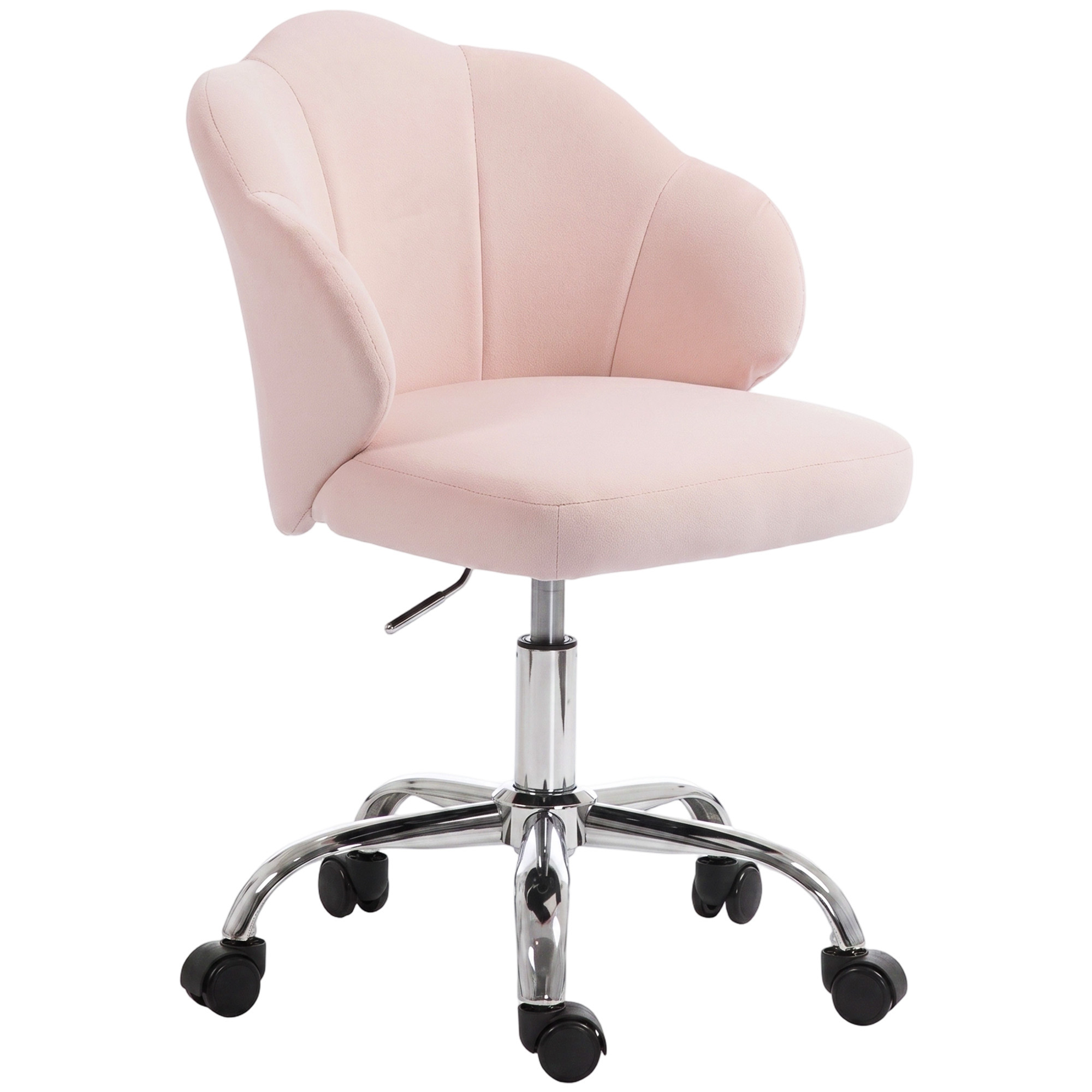 HOMCOM Samt-Bürostuhl, Schminktischstuhl mit blütenblattförmiger Rückenlehne, höhenverstellbar, Wippfunktion, gepolsterter Drehstuhl, Muschelsessel für Büro, Wohnzimmer, Rosa Aosom