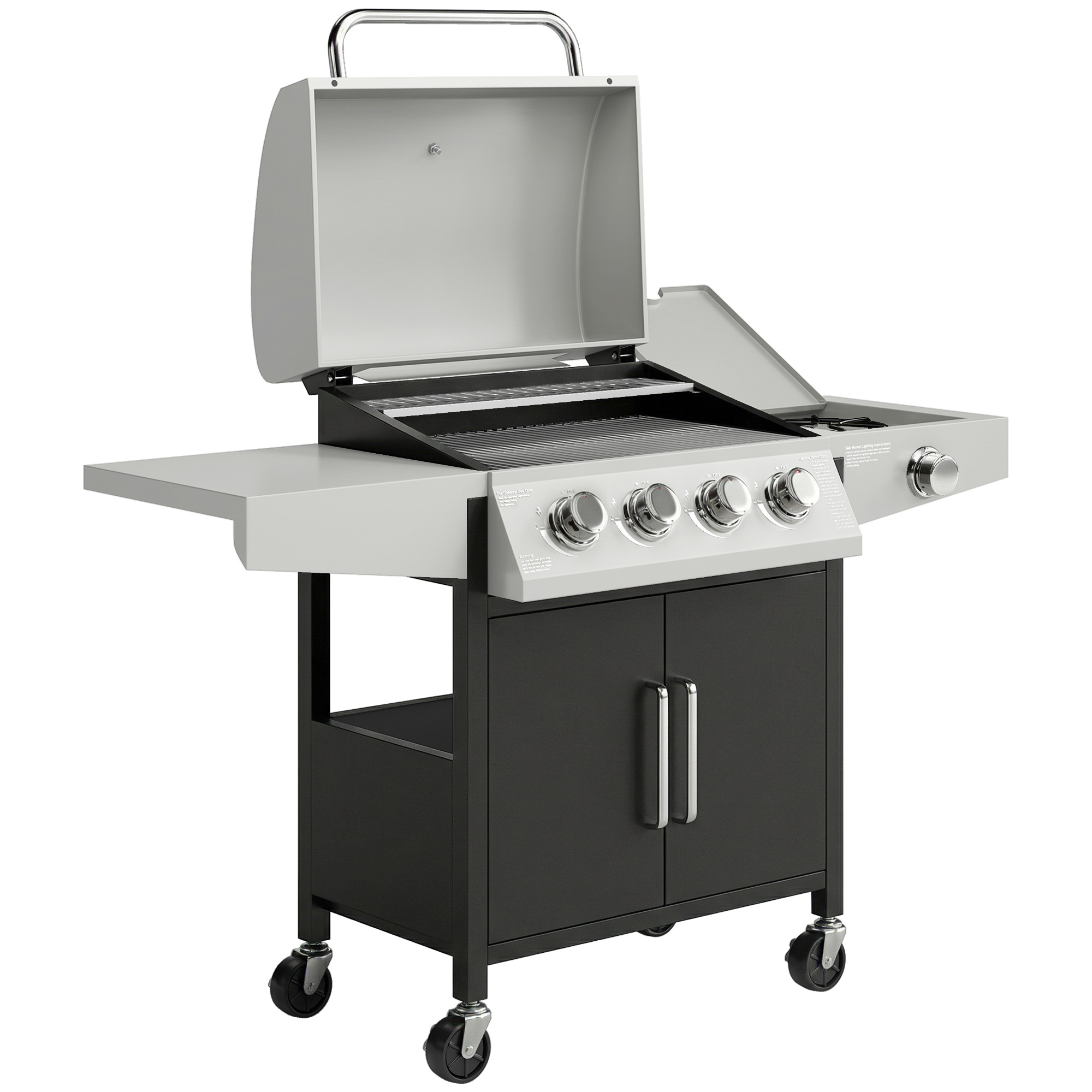 Outsunny 4+1 Burner Gas BBQ Grill with Side Burner, 14.5 kW Steel Portable Gas Barbecue Grill with Built-in Thermometer, Lid Outsunny 4+1 Burner Gas BBQ Grill with Side Burner, 14.5 kW Steel Portable Gas Barbecue Grill with Built-in Thermometer, Lid