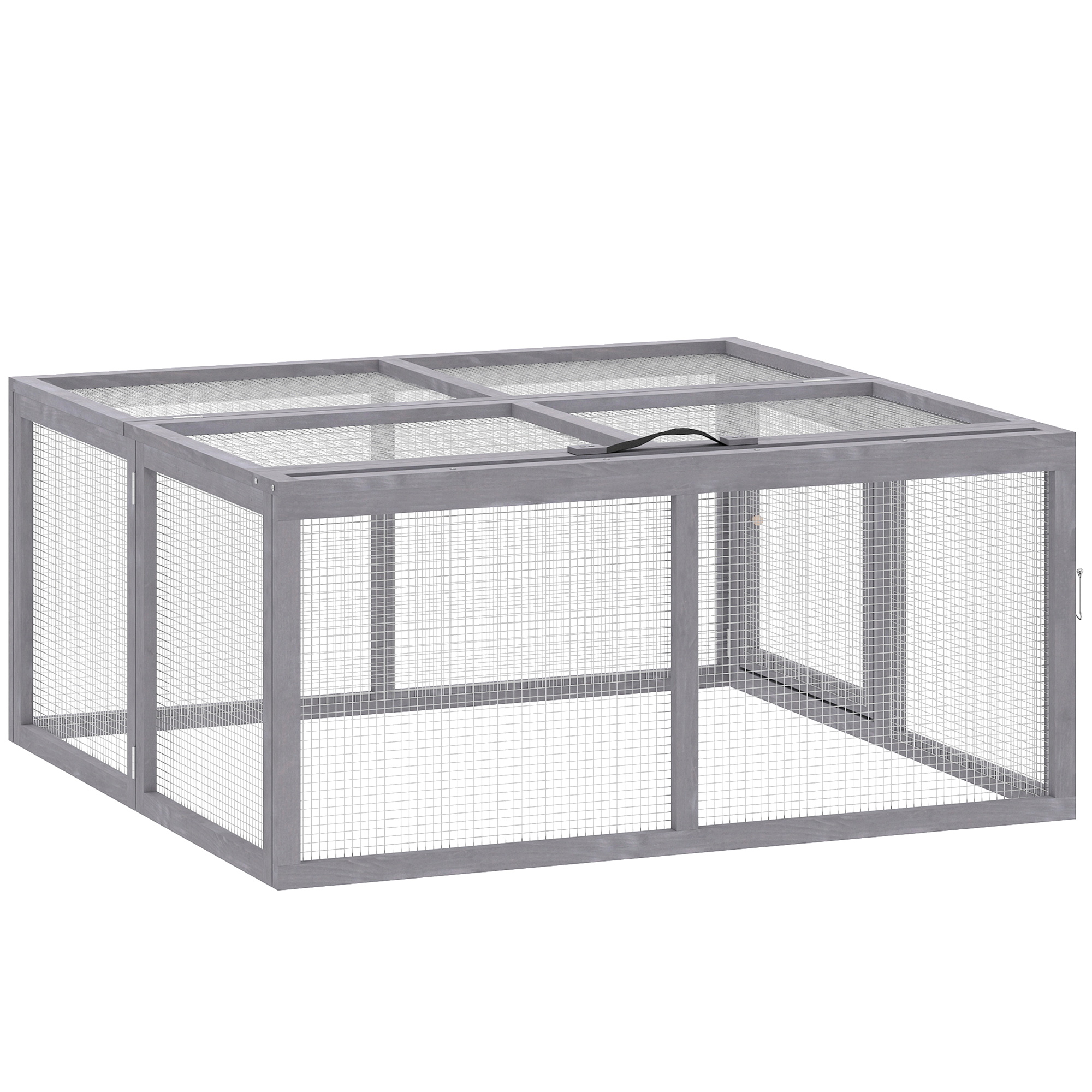 PawHut Clapier Lapin Extérieur Enclos Lapin Pliable en Bois Toit Ouvrant et Poignée pour Poule Canard 110x105x50cm Gris