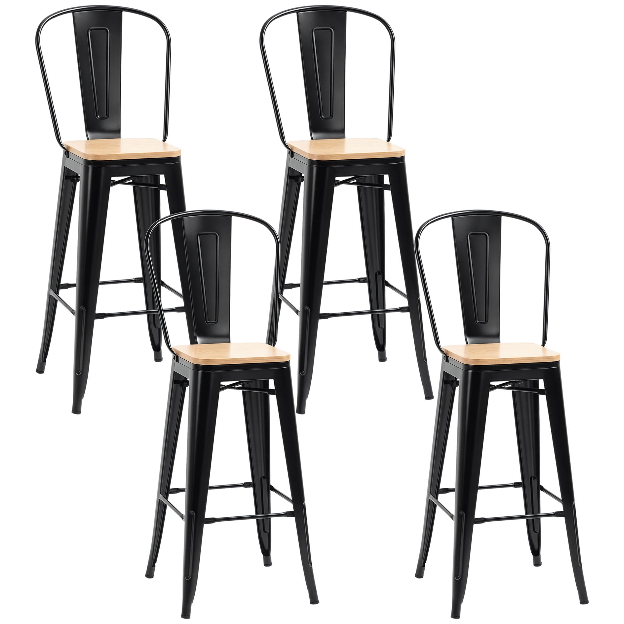 HOMCOM Lot de 4 tabourets de bar chaises de cuisine Industriel avec dossier repose-pied Hauteur Assise 76 cm Bois Clair HOMCOM Lot de 4 tabourets de bar chaises de cuisine Industriel avec dossier repose-pied Hauteur Assise 76 cm Bois Clair