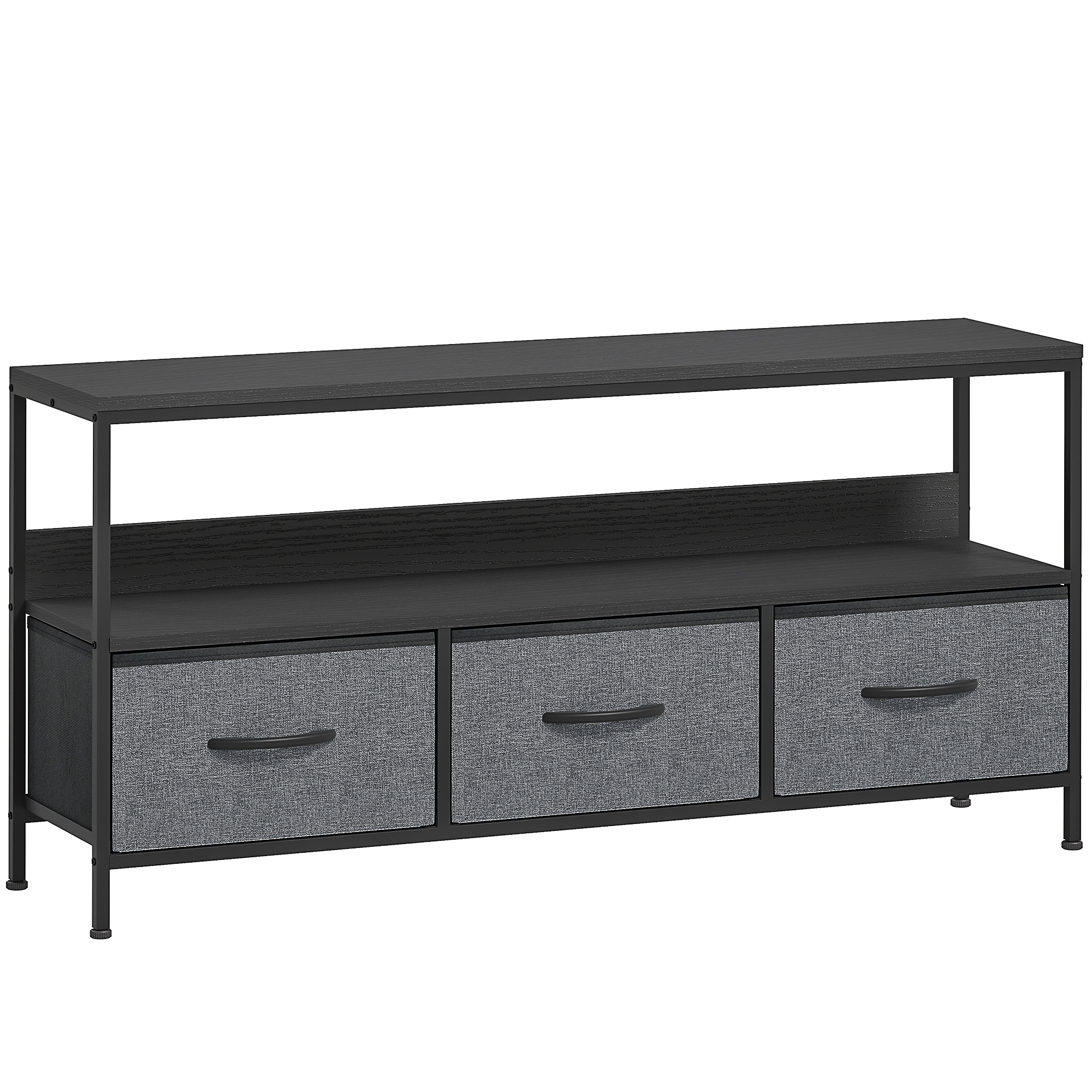 HOMCOM Meuble TV, meuble télé pour téléviseur jusqu'à 55 pouces avec 3 tiroirs et pieds en acier 120 x 29 x 56 cm noir HOMCOM Meuble TV, meuble télé pour téléviseur jusqu'à 55 pouces avec 3 tiroirs et pieds en acier 120 x 29 x 56 cm noir