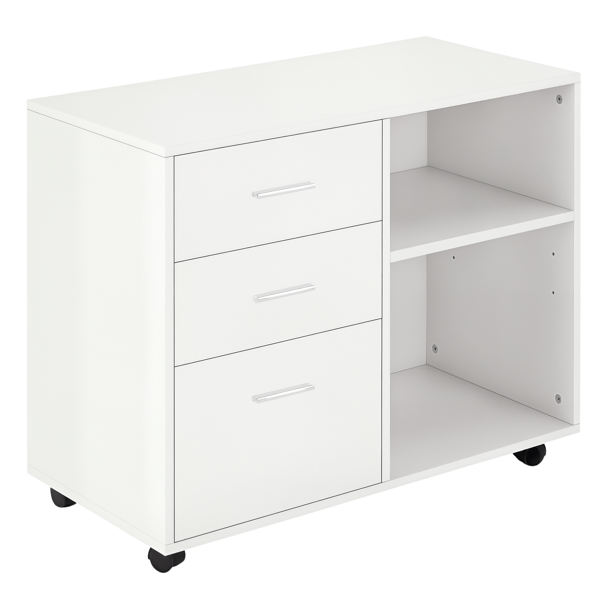 HOMCOM Armario de Oficina para Impresora Mueble Multifuncional con 3 Cajones Estantes y Ruedas 80x40x65 cm Blanco | Aosom España