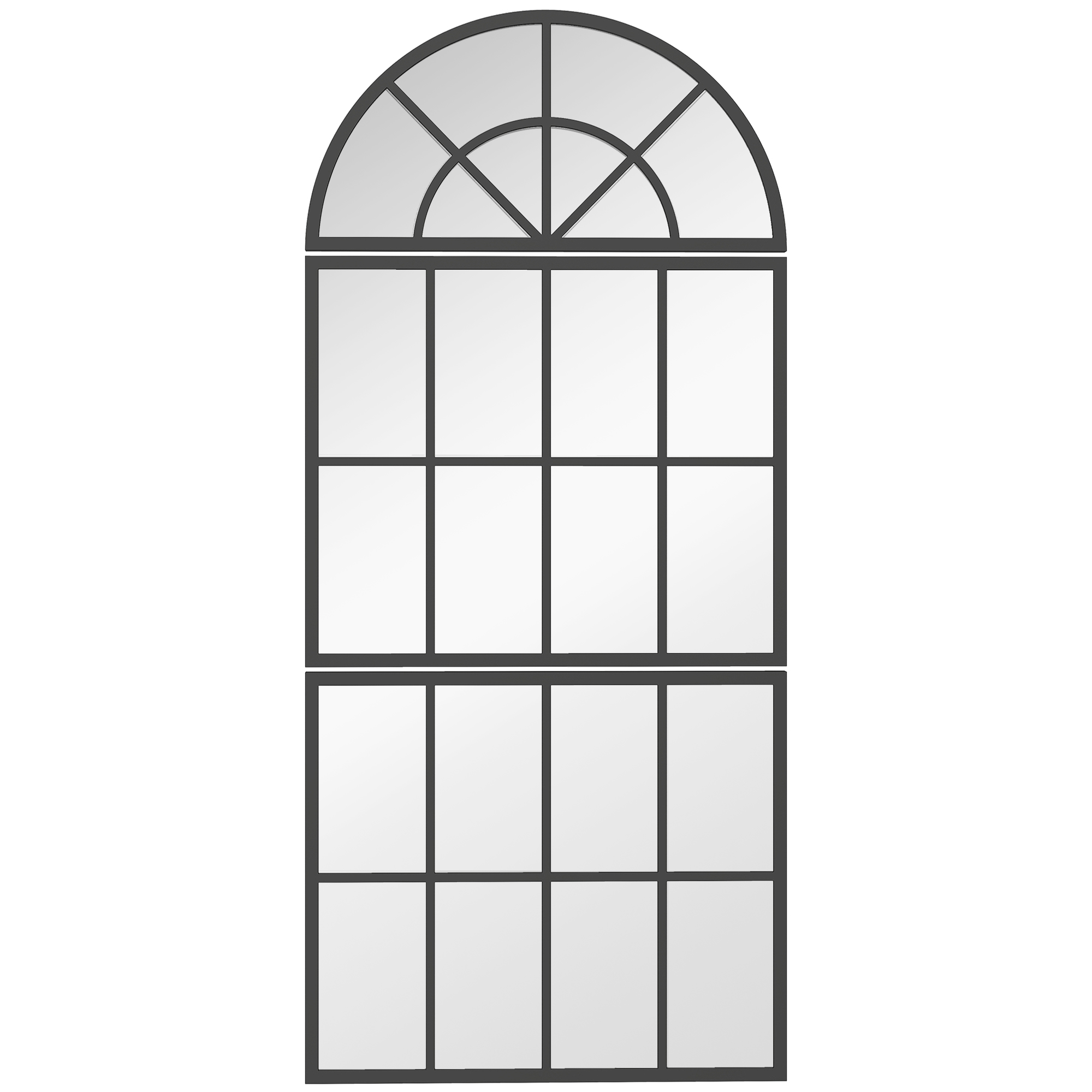Homcom Black Large Arched Wall Mirror With Metal Grid, 3-Piece Split Window Mirrors, 120 X 54 Cm,