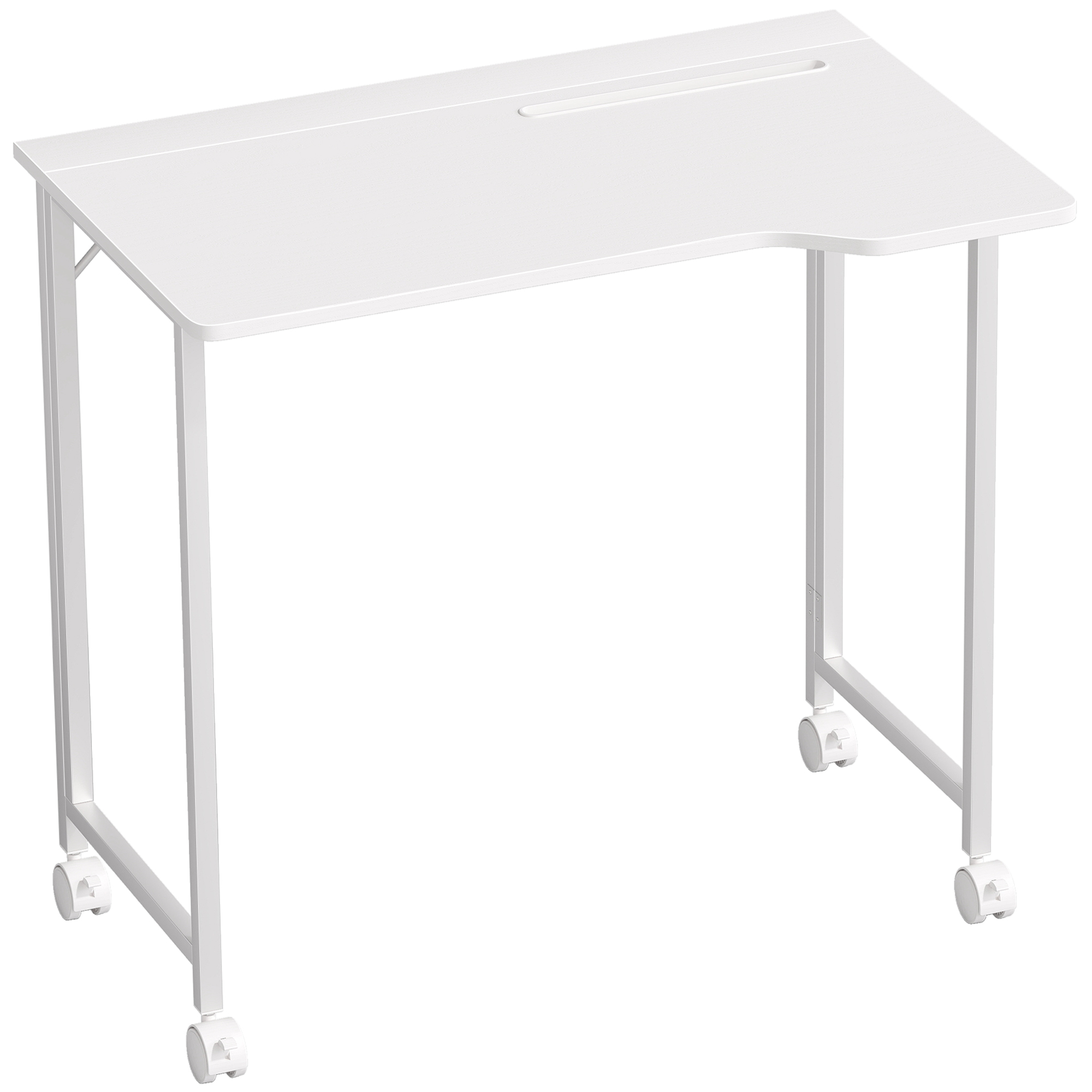 HOMCOM Schreibtisch, klappbarer Computertisch mit Rollen, Geräteschlitz, platzsparender Bürotisch Kleiner PC Tisch für Büro/Schlafzimmer, 80 x 52 x 75 cm Weiß Aosom