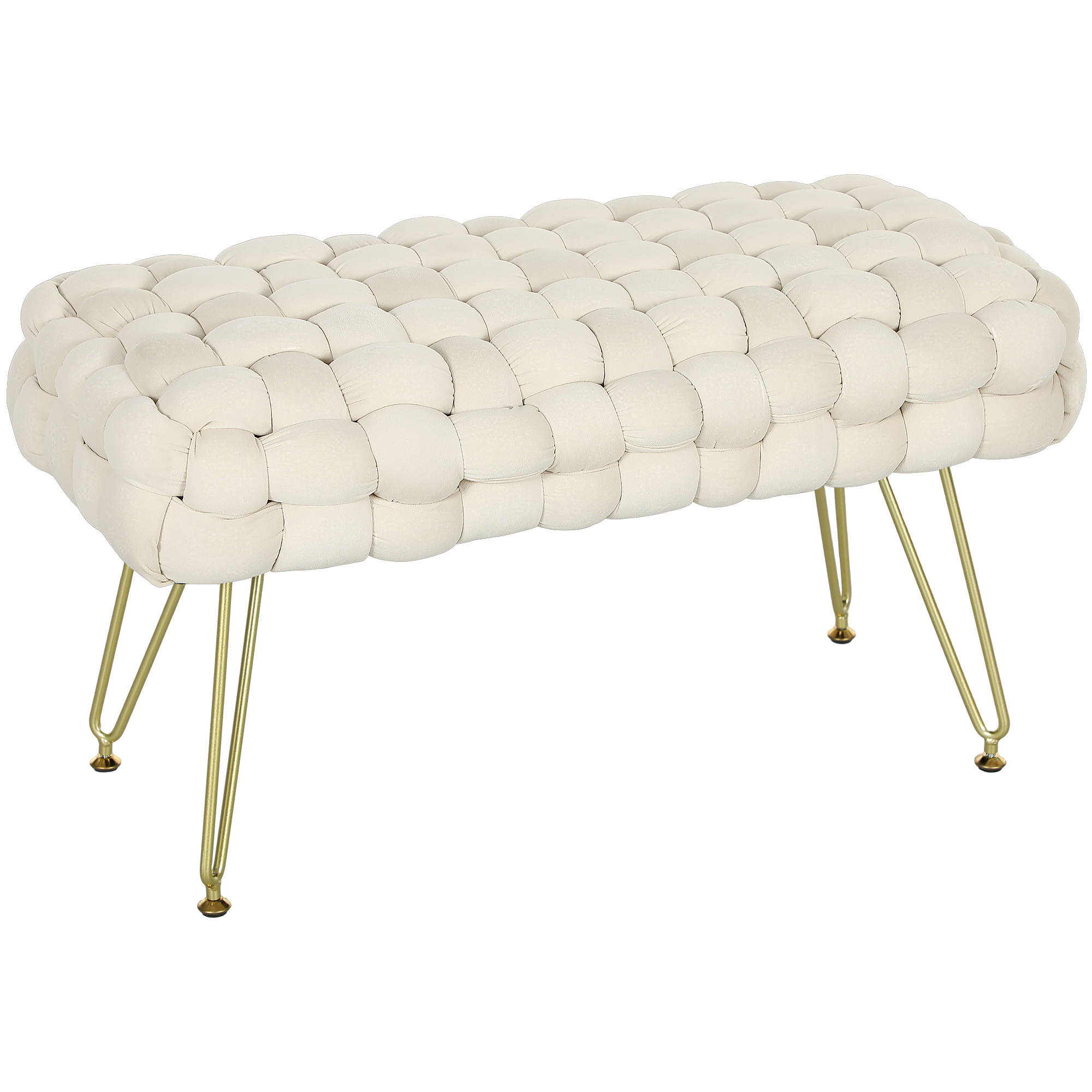 Moderner Sitzhocker mit Metallbeinen, gepolstertem Sitz, für Wohnzimmer, Schlafzimmer, Flur, Cremeweiß