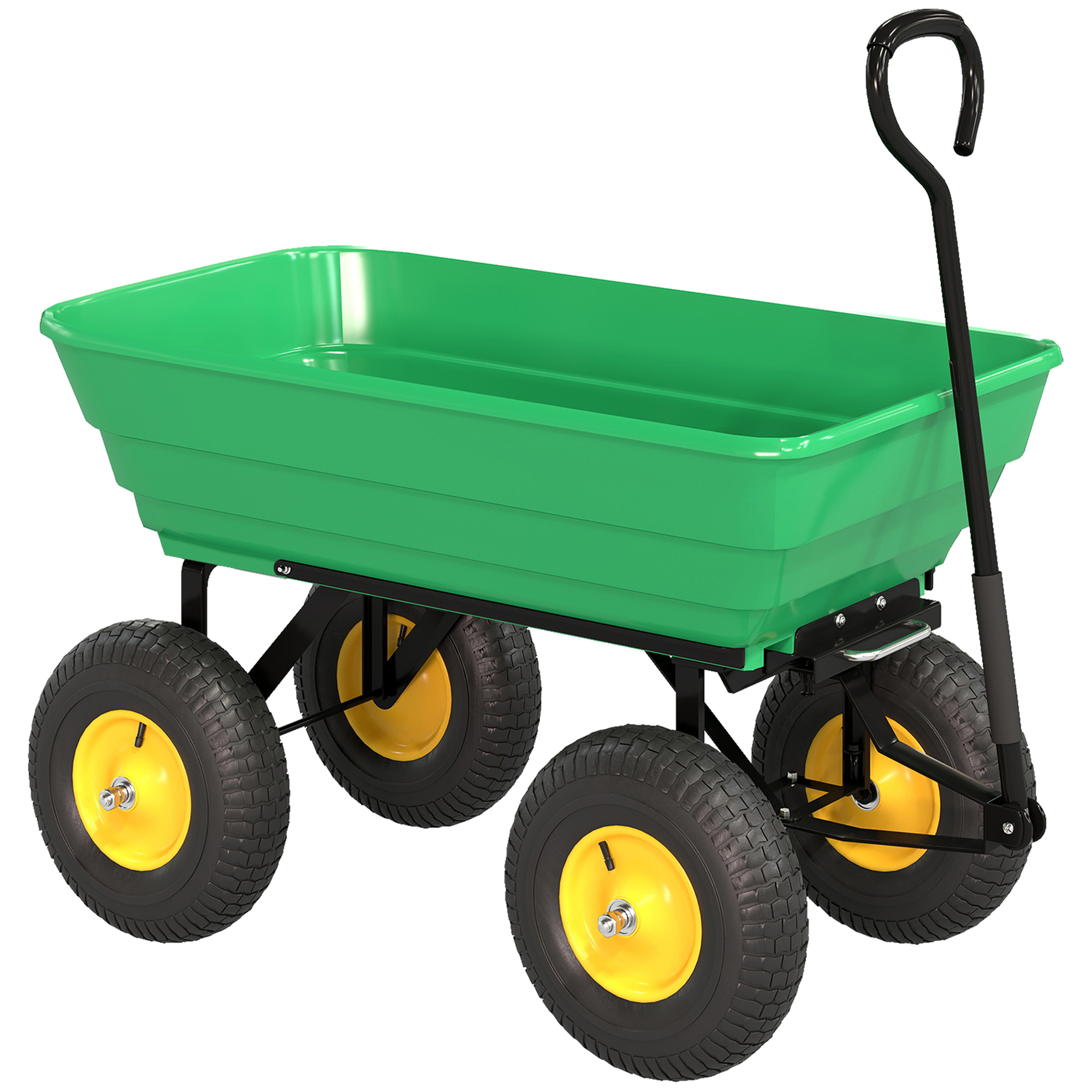 Gartenwagen mit Kippfunktion bis 200 kg Handwagen mit 75 Liter Kunststoffwanne Ziehgriff Luftbereifung Dunkelgrün